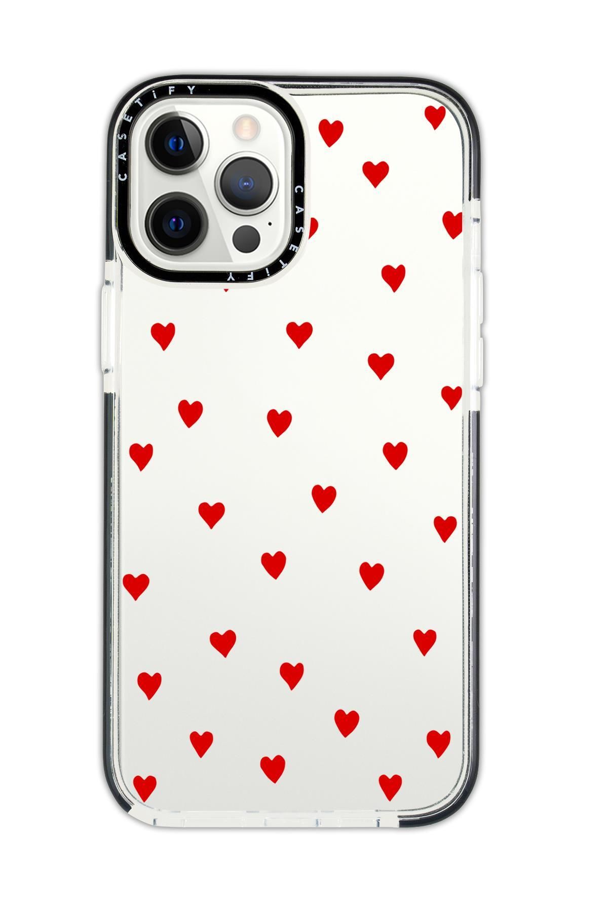 mooodcase iPhone 11 Pro Casetify Uyumlu Sevimli Kalpler Desenli Anti Shock Premium Silikonlu Siyah Kenar Detay