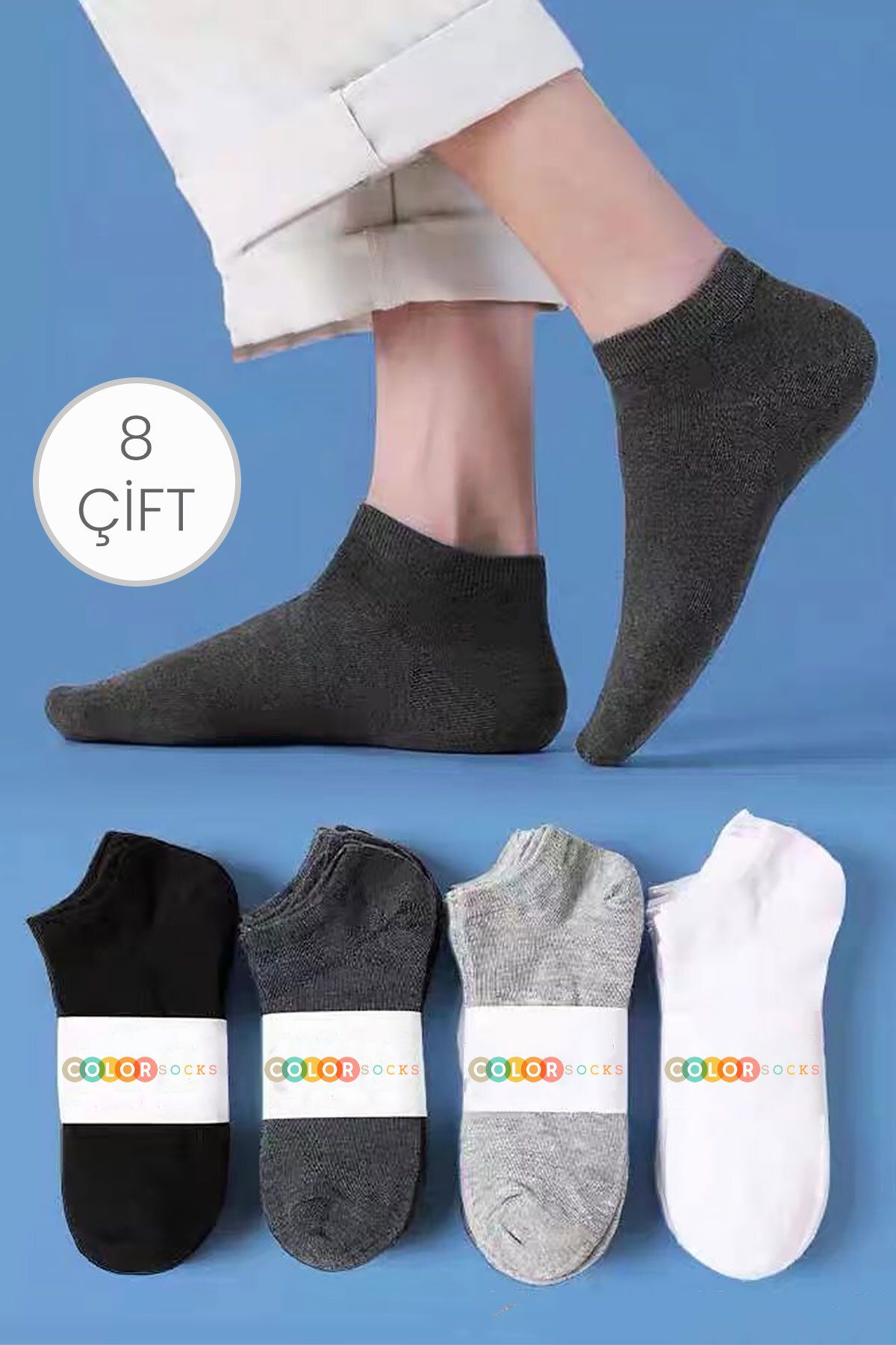 Color Socks 8 Çift Unisex Spor Yazlık Patik Spor Çorapları