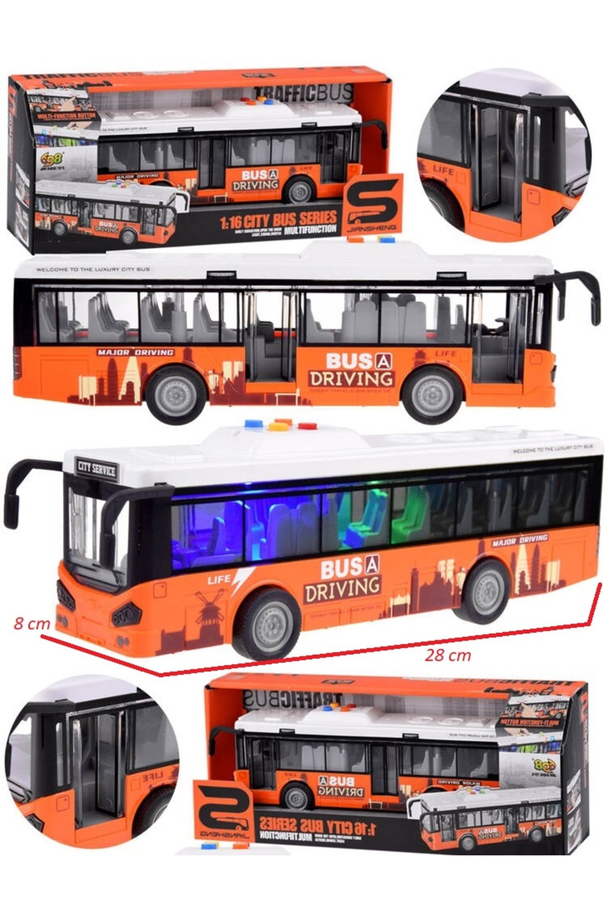 OYUNCAKSAHİLİ Şehir Yolcu Otobüsü Işık Ses Kırılmaz Oyuncak Kapılar Açılır Ses Efektli Büyük Model Otobüs Turuncu