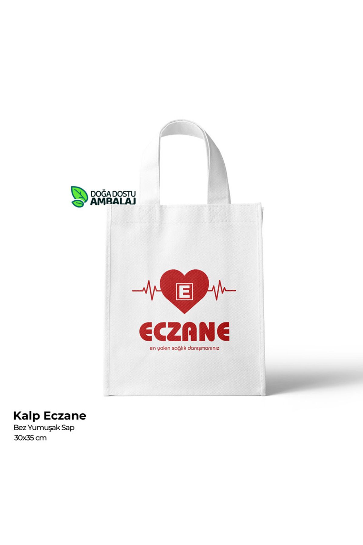 Cpost Eczane Poşeti Bez Kalp Temalı Yumuşak Sap Eczane Çantası 30x35cm (25 Adet)