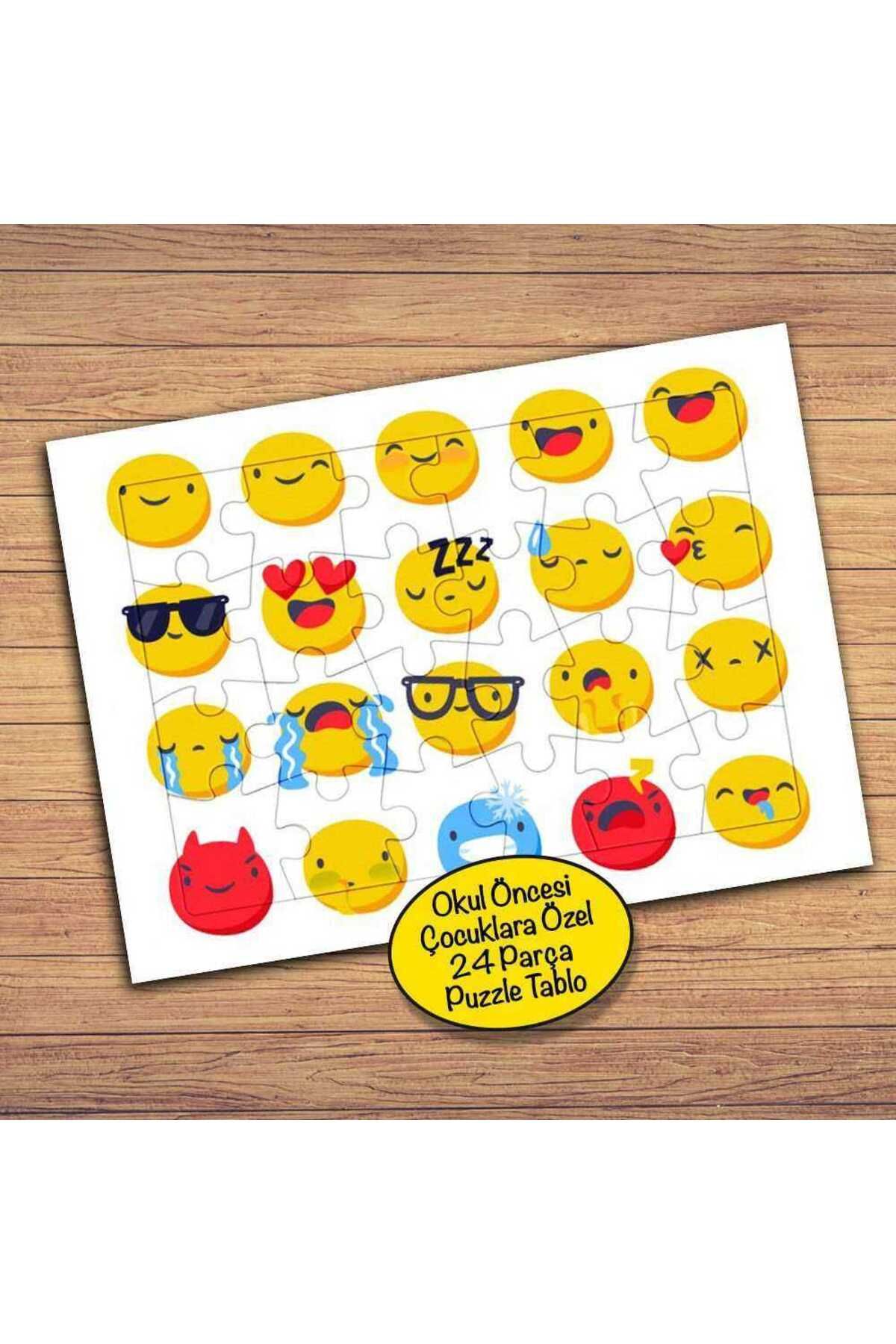 Genel Markalar Emoji Smiley Surat Kolyajı 24 Parça Çocuklara Özel Yapboz Tablo-843