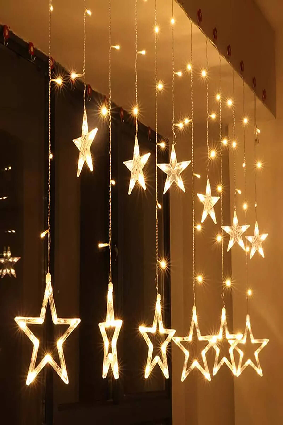 ORİJİNALDÜKKAN Yıldız Perde Led Işıklar Animasyonlu Organizasyon Süsleme Fişli Sarkıt Dekoratif Ramazan Yılbaşı