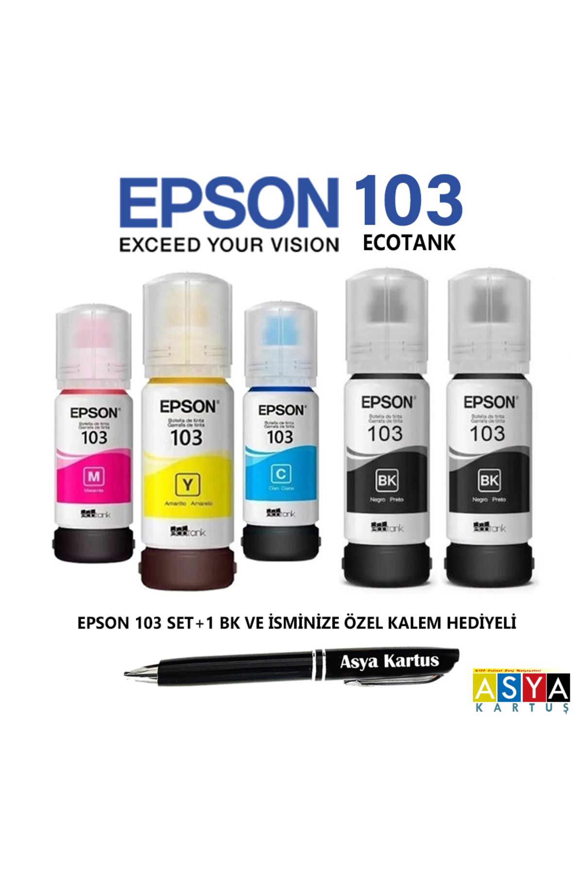 Epson 103 renkli avantaj seti, Epson Ecotank L3256 yazıcı uyumlu 4 renk mürekkep +1 siyah kartuş seti