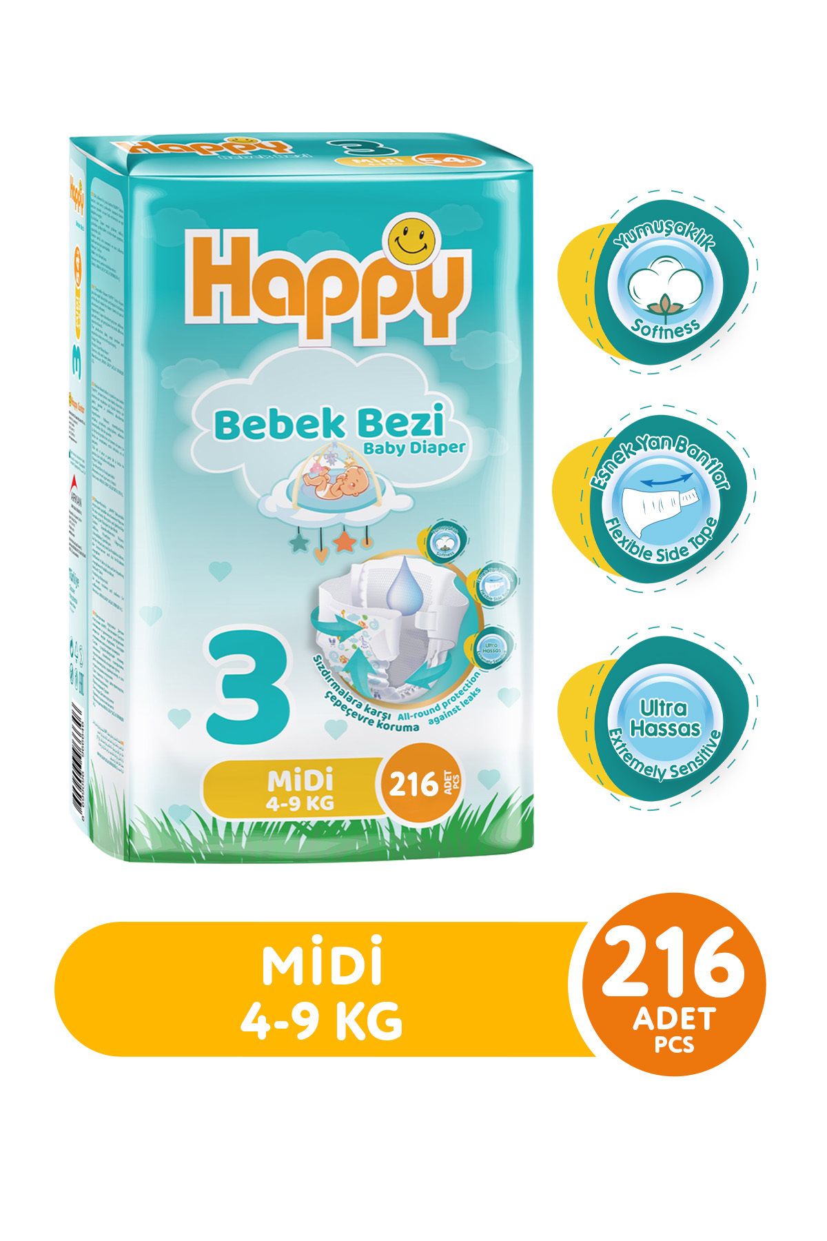 Happy Bebek Bezi Midi 3 No 54 Lü X 4 Adet