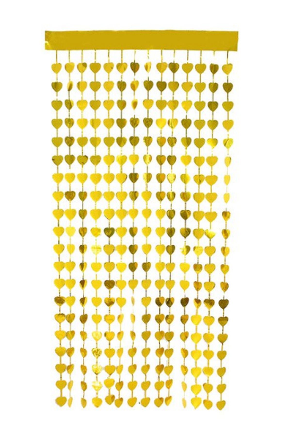 Skygo Altın Renk Kalp Şekilli Metalize Saçaklı Arka Fon Perde Dekorasyon