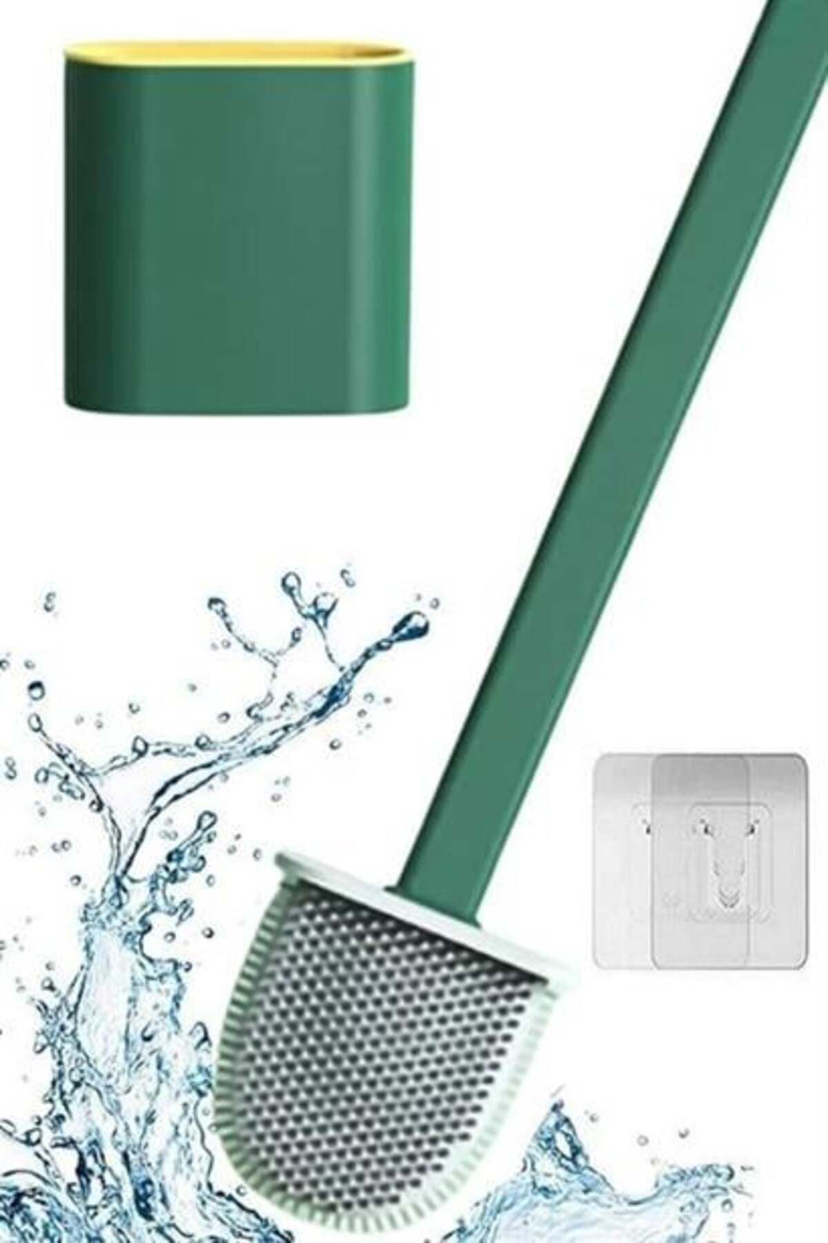 Shella BUFFER® Duvara Monte Edilebilir Kapaklı Askılı Klozet Yumuşak Silikon Başlıklı Tuvalet Fırçası Seti