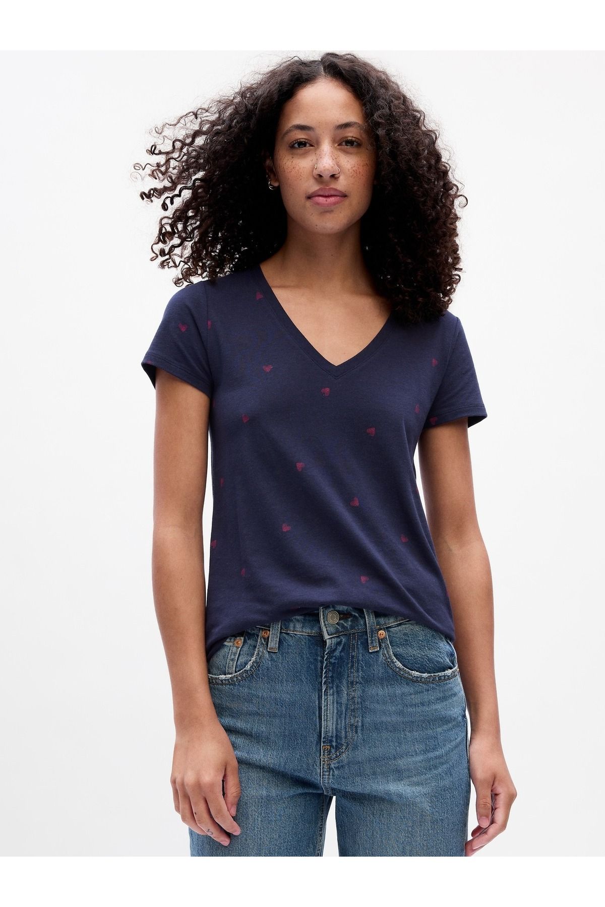 GAP Kadın Lacivert Favorite V Yaka T-Shirt