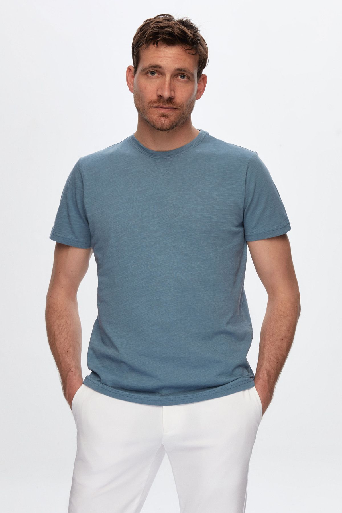 Damat Mavi %100 Pamuklu T-shirt