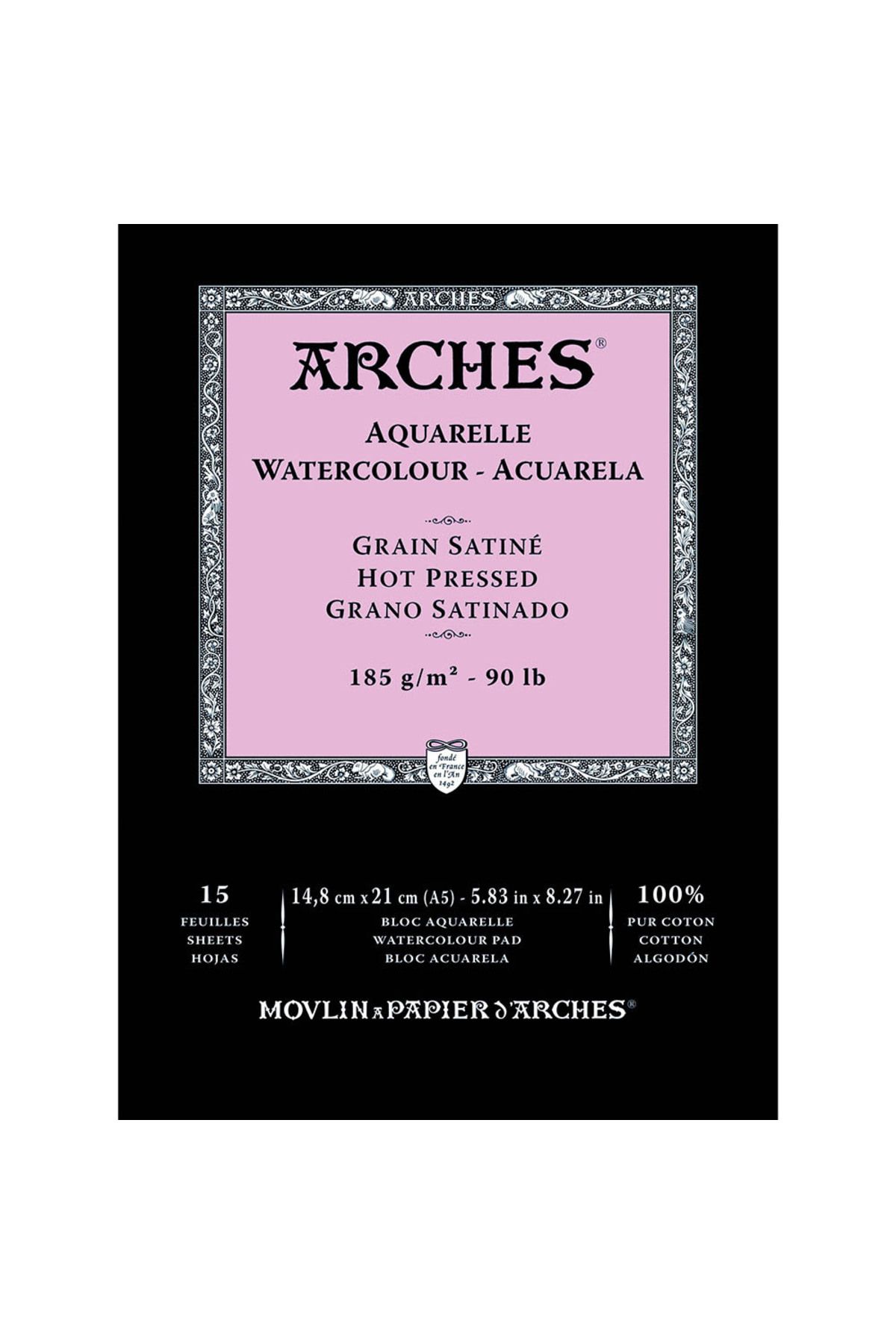 Arches Watercolour Pad Hot Pressed 185g A5 (14.8x21cm) 15 Sayfa