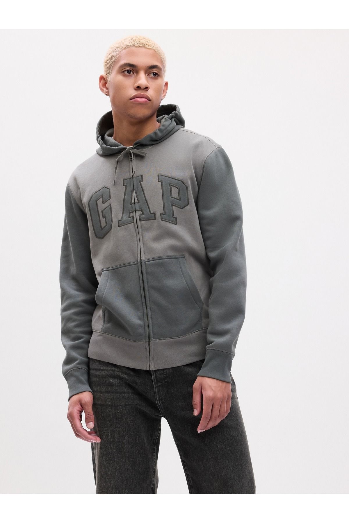 GAP Erkek Gri Gap Logo Fleece Fermuarlı Sweatshirt