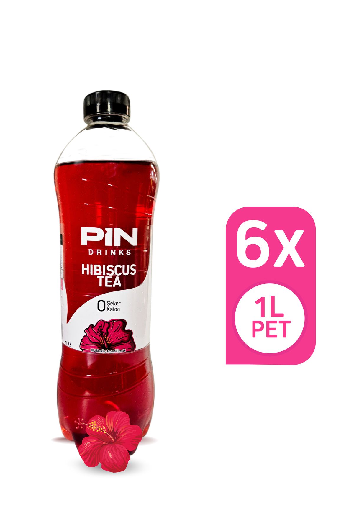 Pin Hibiskus Çayı - Şekersiz & Kalorisiz 1 Litre X 6 Adet