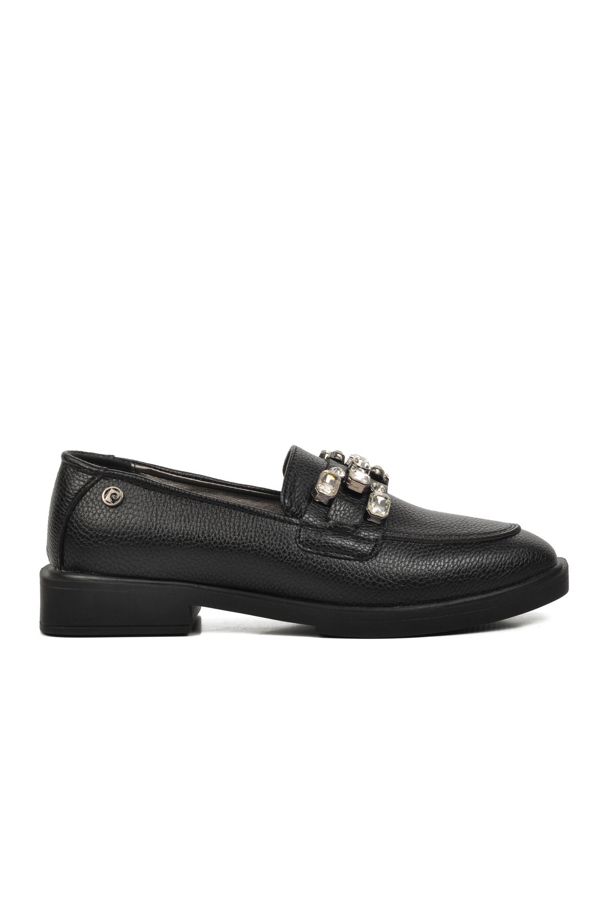 Pierre Cardin Siyah Floter Kadın Taşlı Loafer Ayakkabı