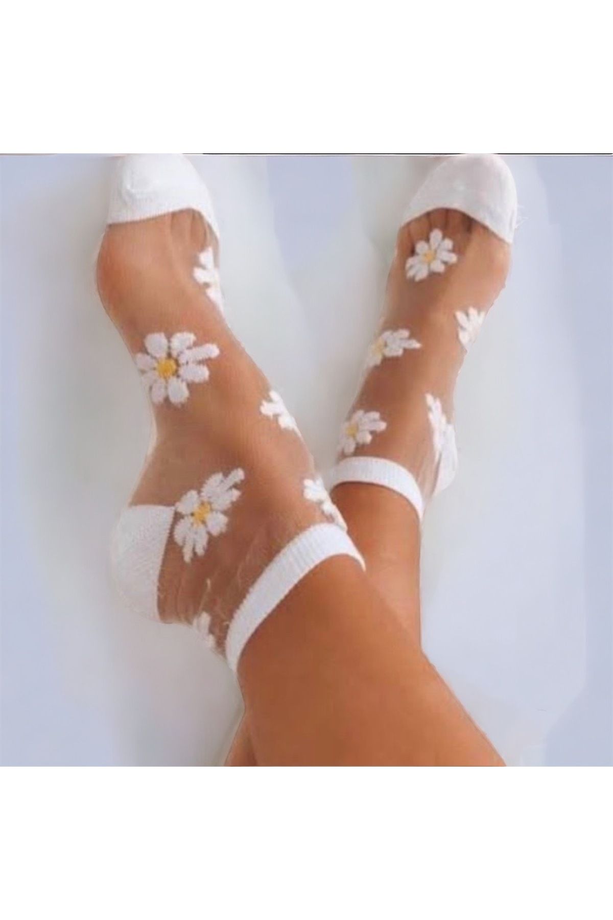 Se Promo Romantik Papatya Kadın Beyaz Tül-Transparan Çorap 1 Çift