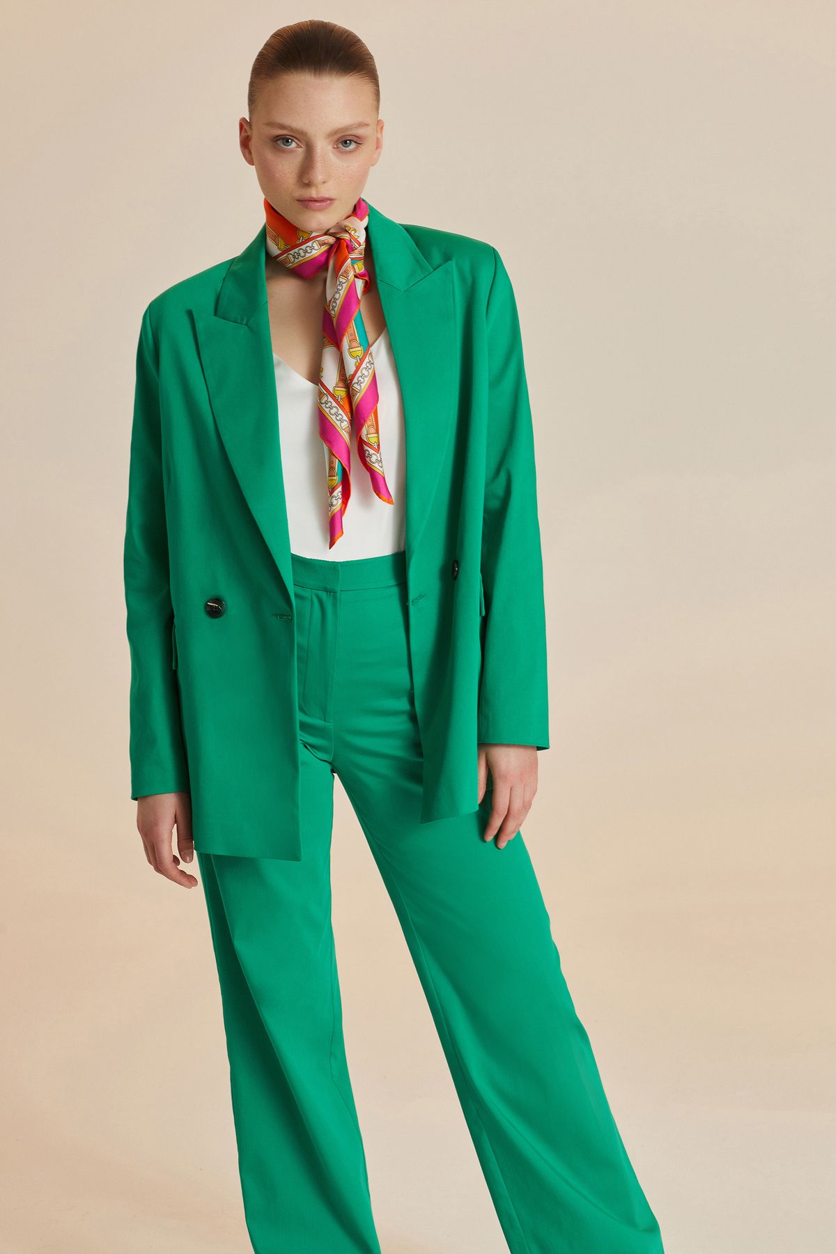 W Collection Yeşil Kırlangıç Yaka Ceket