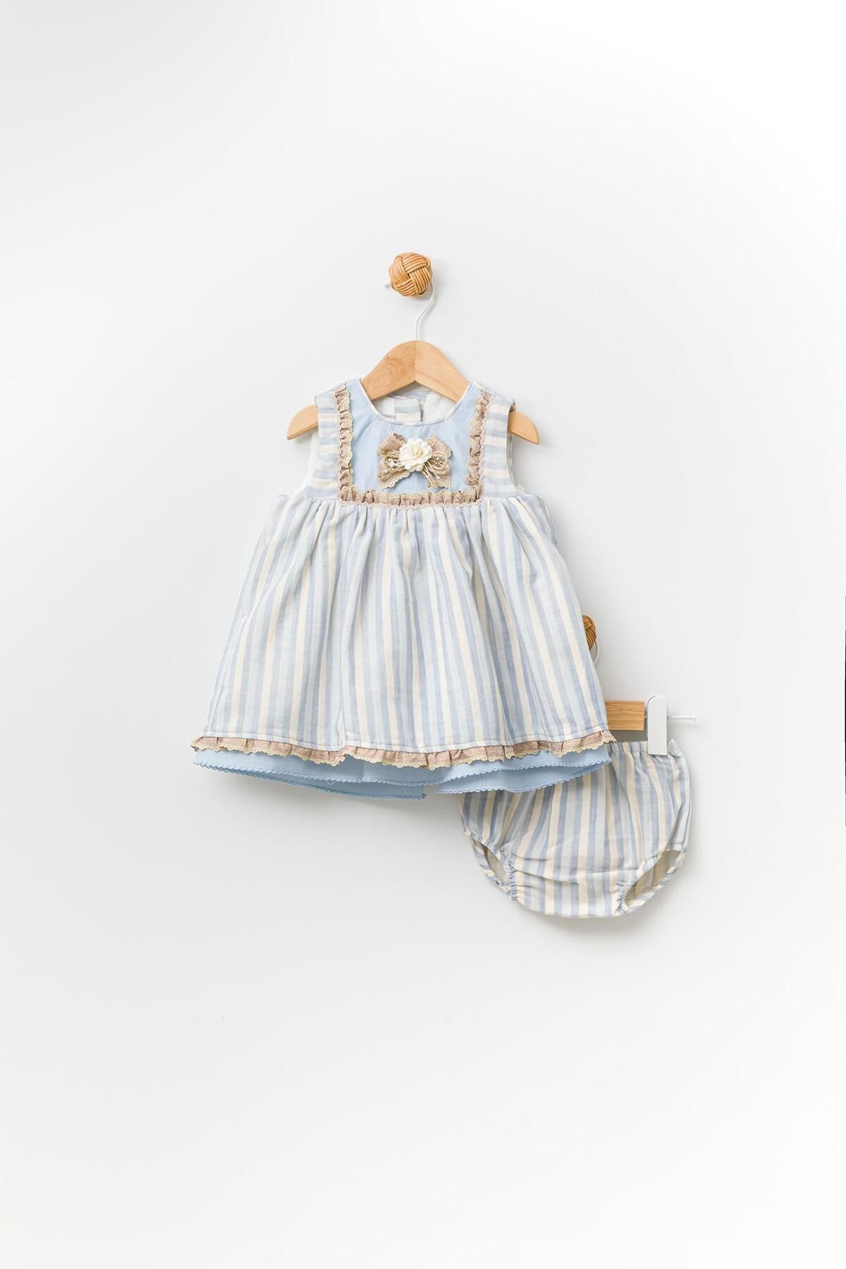 Babydola Çiçek Detaylı Kız Bebek Çocuk Bayramlık Elbise 2'li Set 13792
