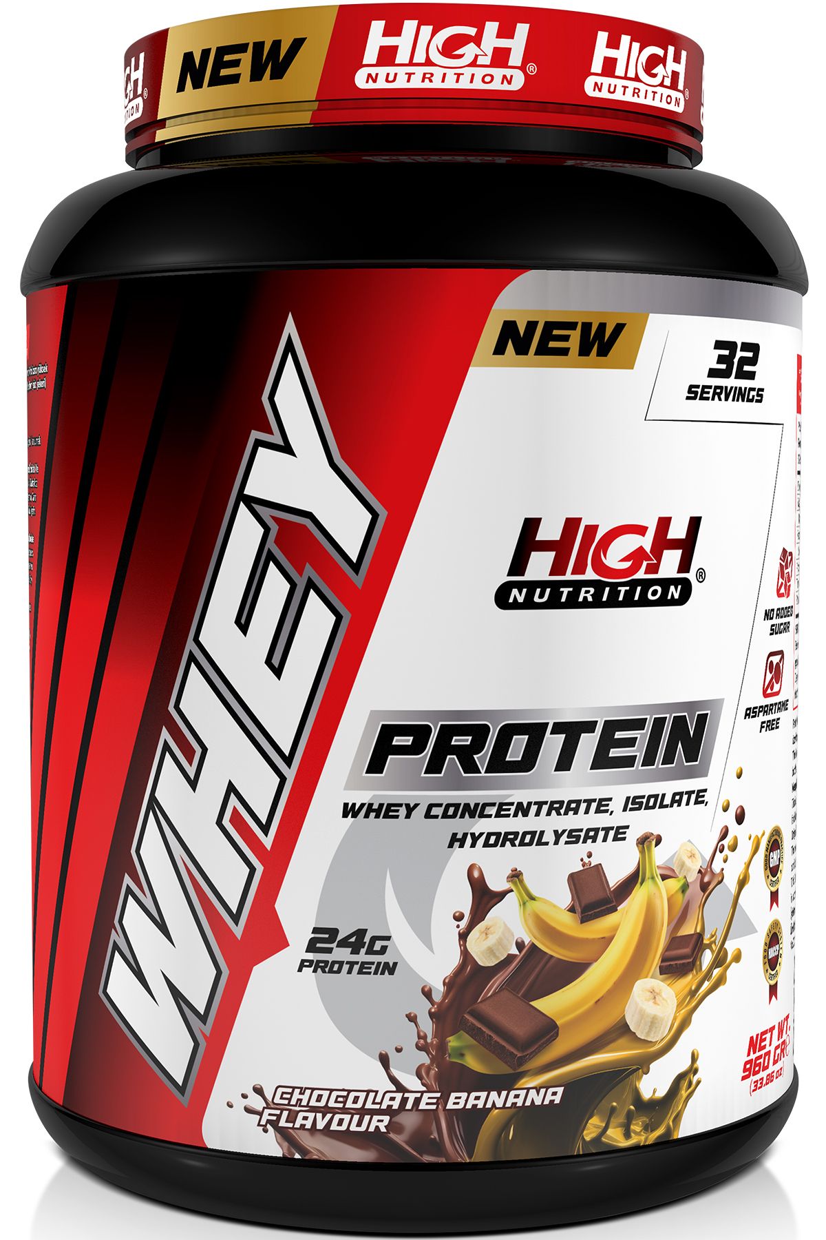 High Nutrition Whey Protein 960 gr Çikolata Muz Aromalı Protein Tozu 24 gram Protein 32 Servis