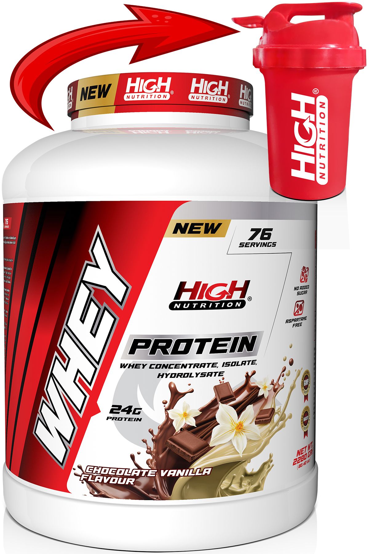 High Nutrition Protein Tozu 2280 Gr Çikolata Vanilya Aromalı Whey Protein 24 Gram Protein 76 Servis