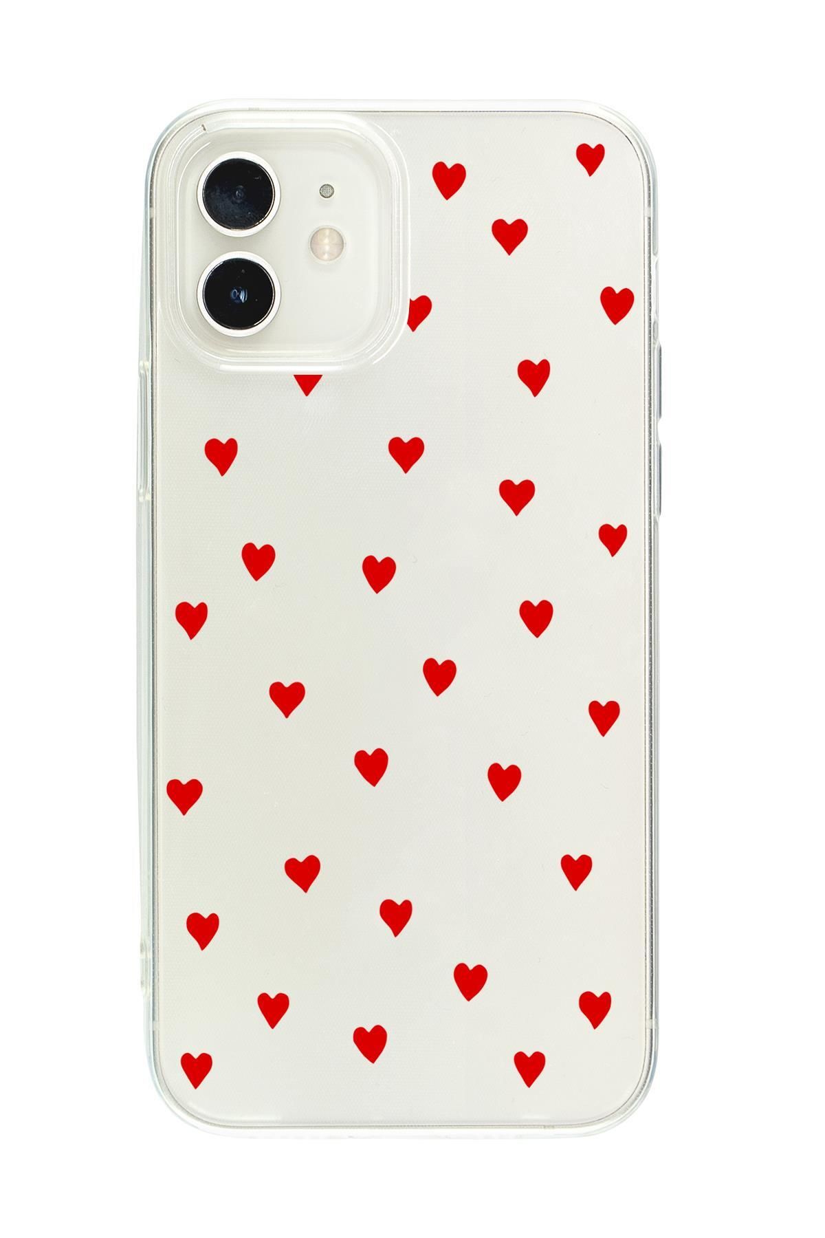 mooodcase iPhone 12 Uyumlu Sevimli Kalpler Premium Şeffaf Silikon Kılıf