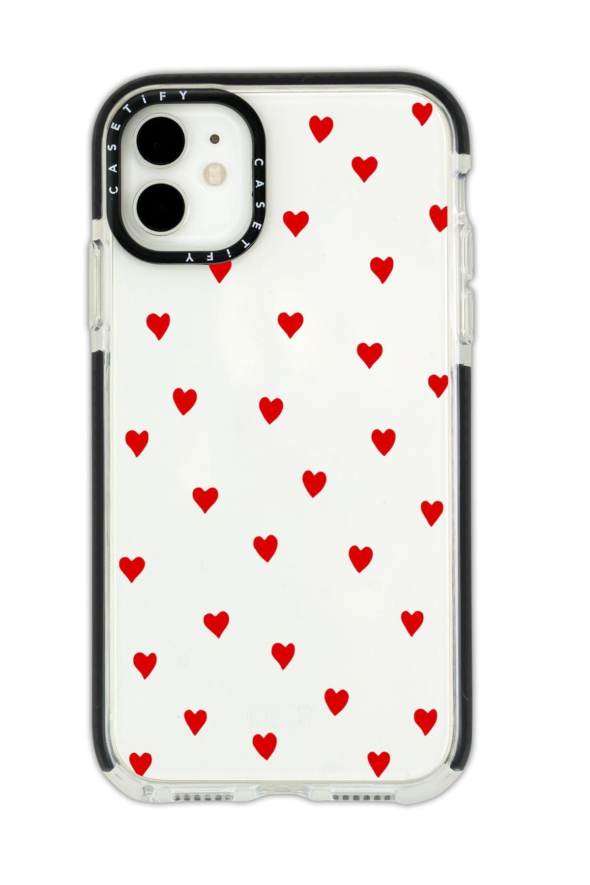 mooodcase iPhone 11 Casetify Uyumlu Sevimli Kalpler Desenli Anti Shock Premium Silikonlu Siyah Kenar Detaylı T