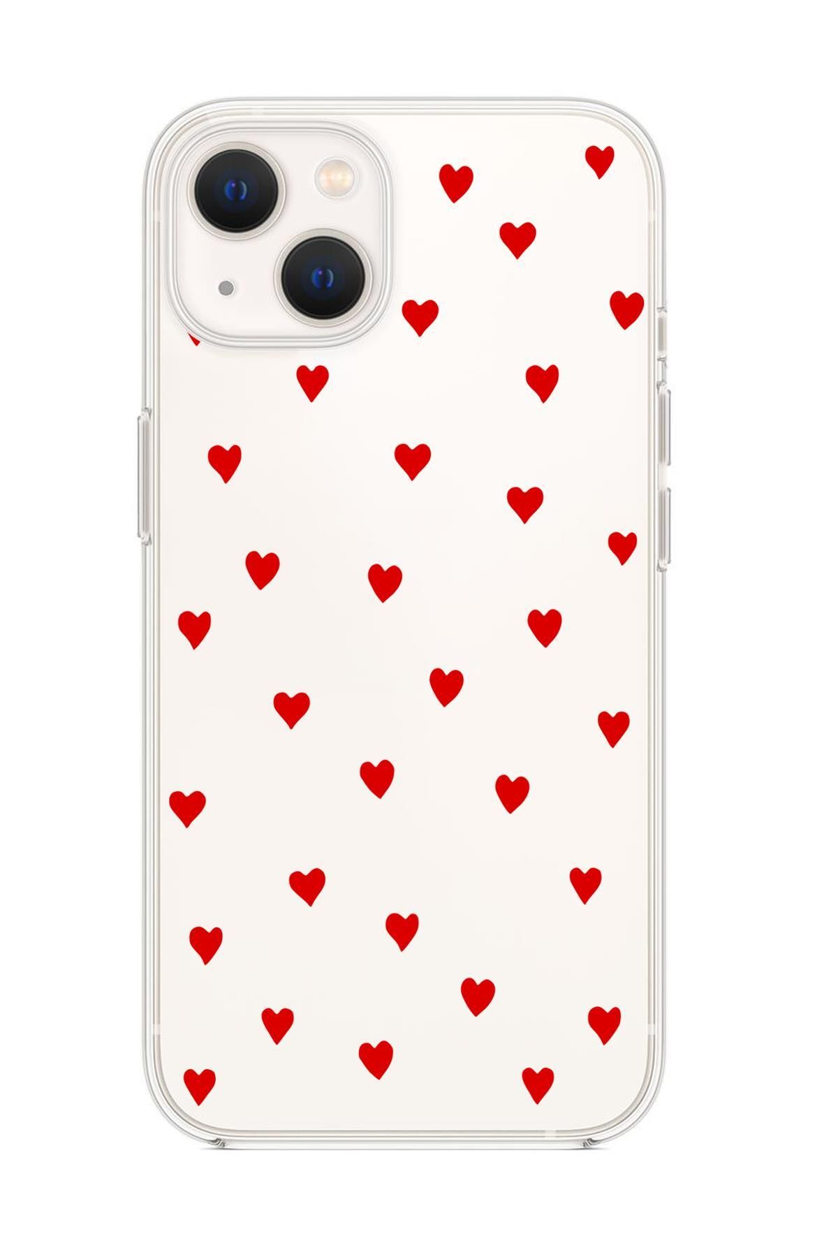 mooodcase iPhone 13 Uyumlu Sevimli Kalpler Premium Şeffaf Silikon Kılıf