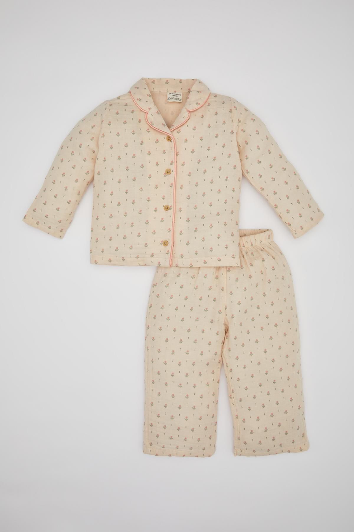 Defacto Kız Bebek Çiçekli Uzun Kollu Müslin Pijama Takımı C0658A524SP