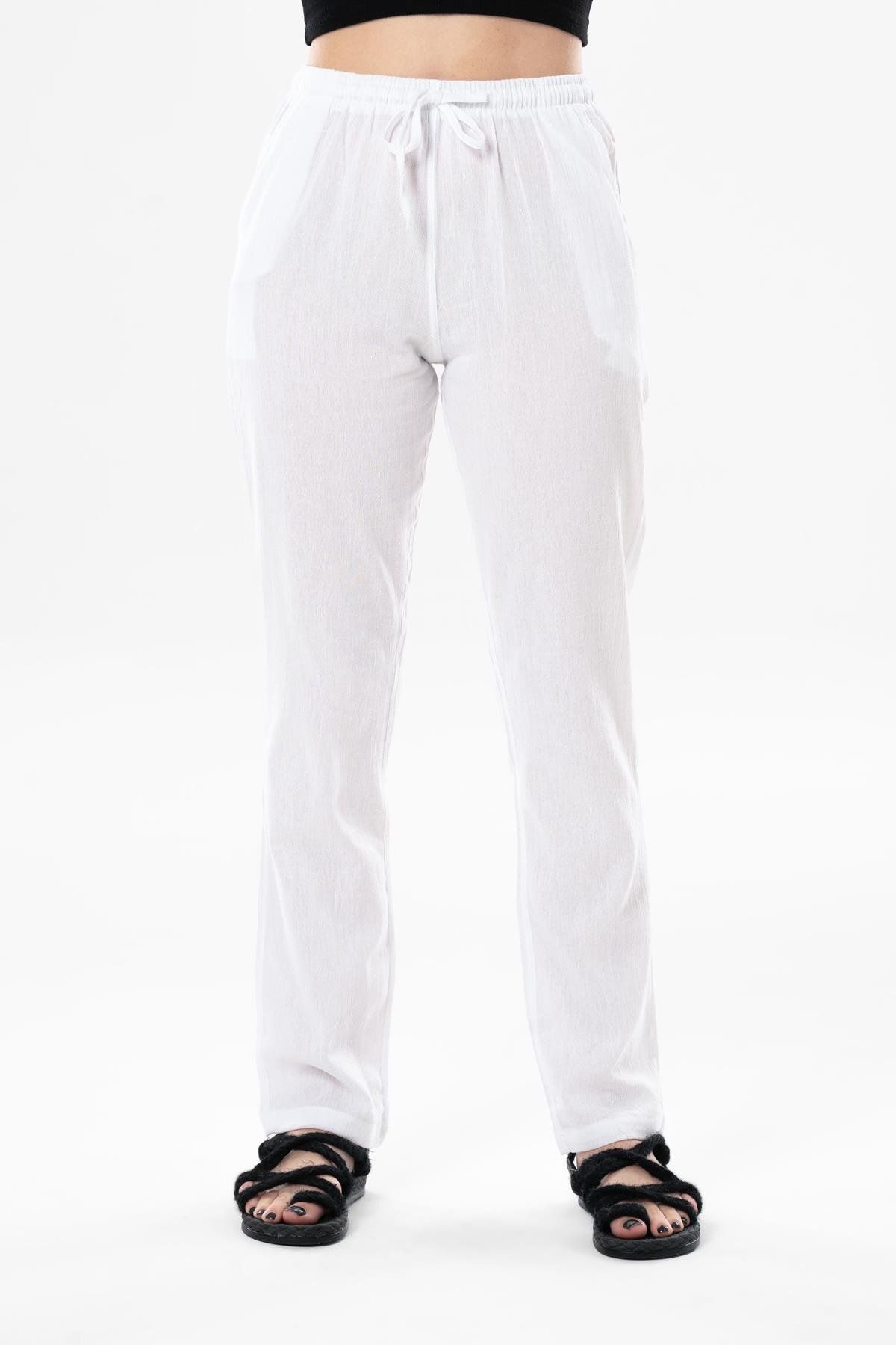 Eliş Şile Bezi Şile Bezi Çift Cepli Unisex Yazlık Pantolon Beyaz Byz