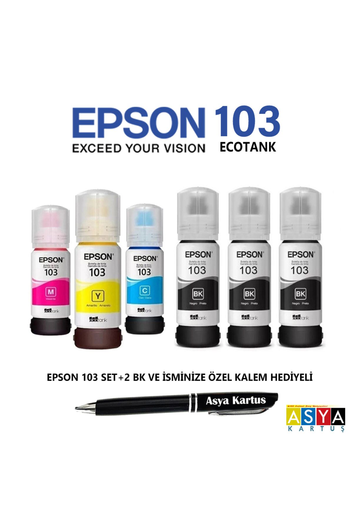 Epson 103 mürekkep 4 renk + 2 siyah mürekkep, Ecotank L3260 yazıcısı uyumlu avantajlı kartuş seti