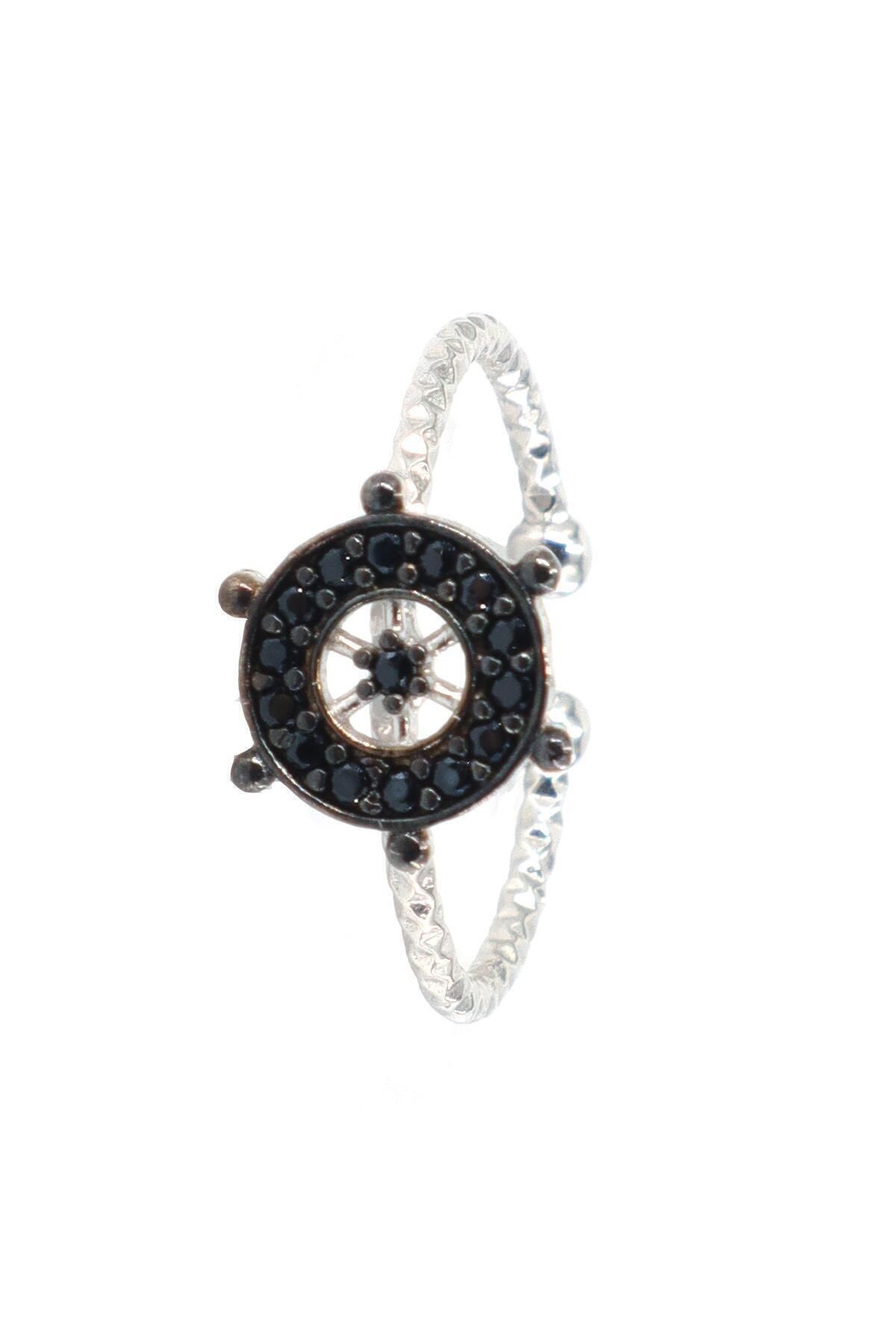 Neva Jewelry 925 Ayar Ayarlanabilir Siyah Renk Dümen Modelli Gümüş Yüzük