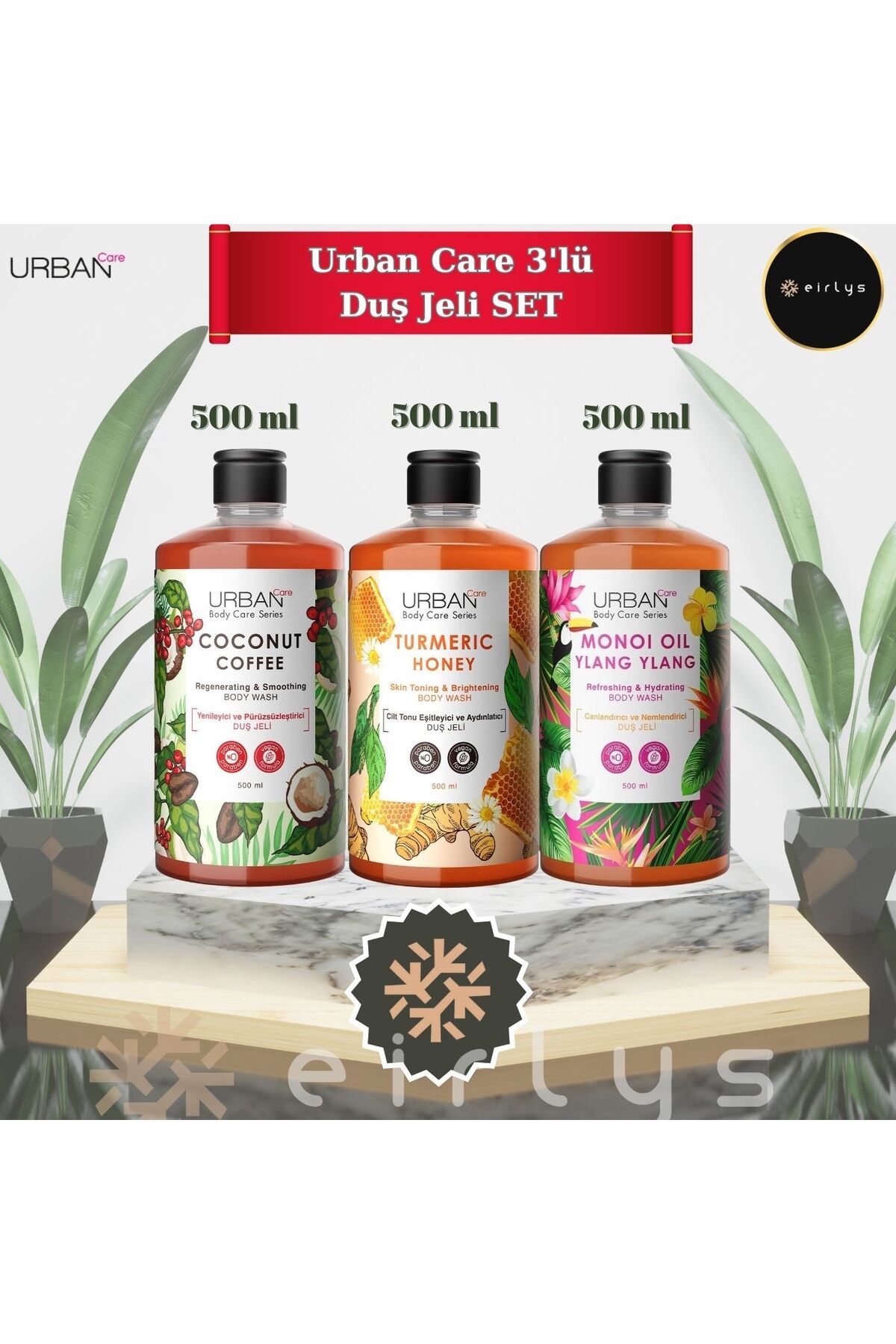 Urban Care 500 ML 3'lü Duş Jeli SET (Coconut Coffee-Turmeric Honey-Monoi Oil & Ylang Ylang)