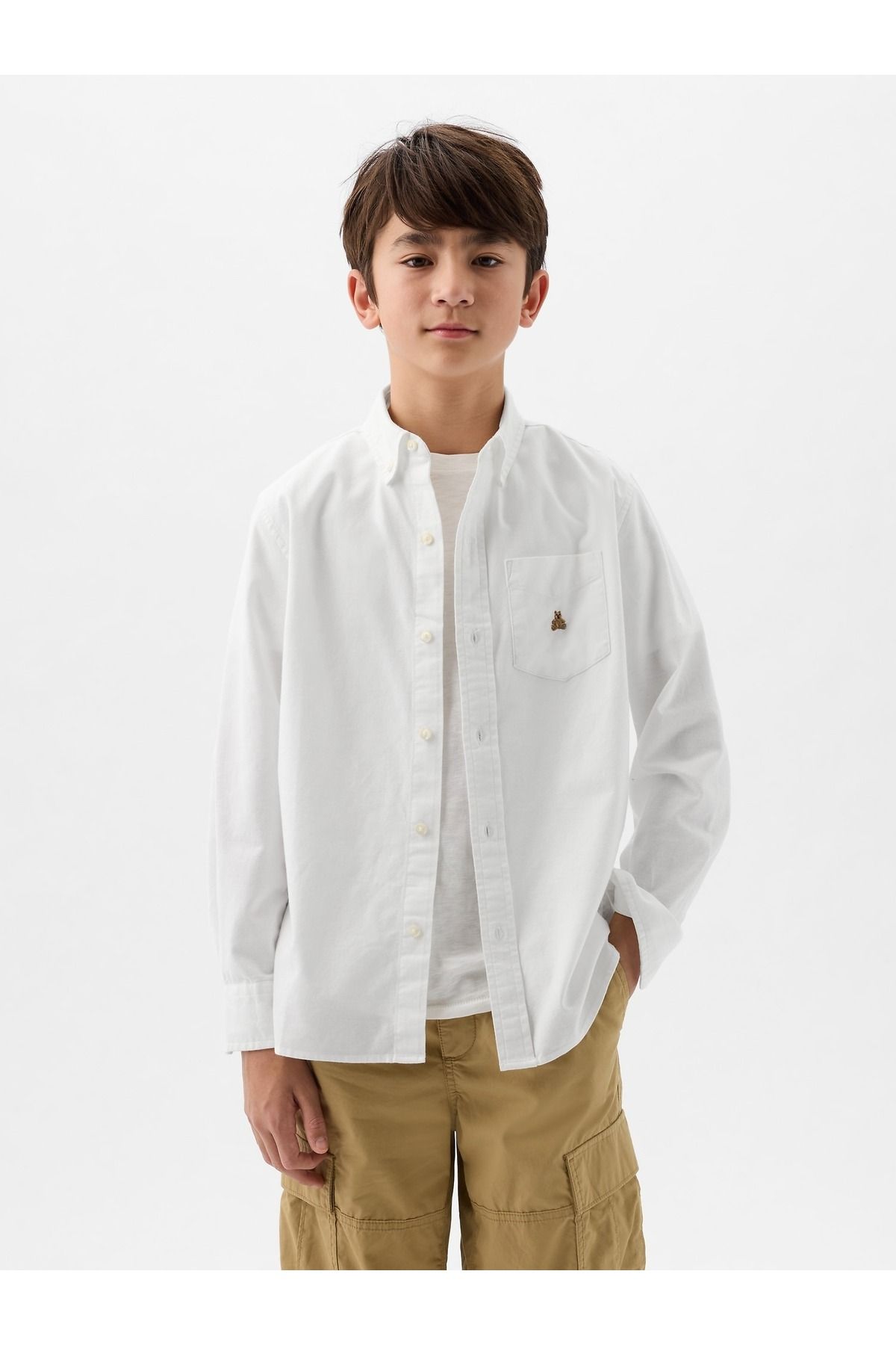 GAP Erkek Çocuk Kırık Beyaz Brannan Bear İşlemeli Oxford Gömlek