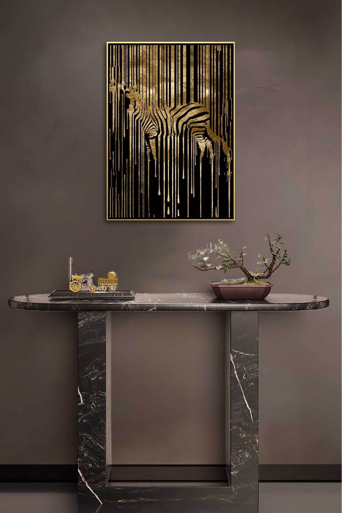 Voovart Gold Metal Çerçeveli Soyut Zebra Kanvas Tablo - ART1056