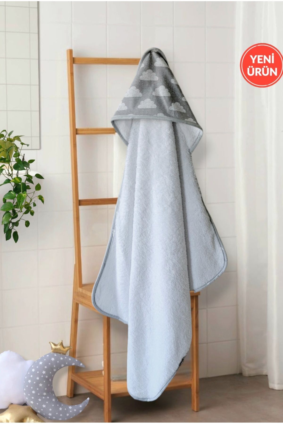 Alpar Tekstil pamuklu yumuşacık kız-erkek Bebek Banyo Havlu Kundak GRİ/BULUT