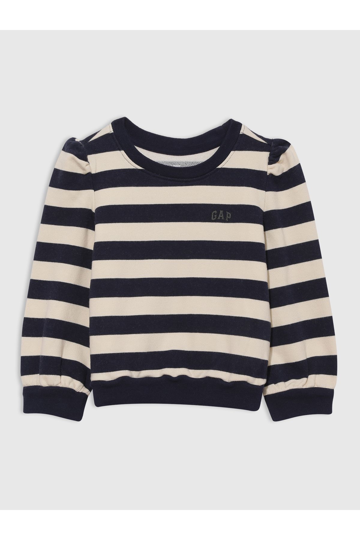 GAP Kız Bebek Lacivert Mini Gap Logo Fransız Havlu Kumaş Çizgili Sweatshirt
