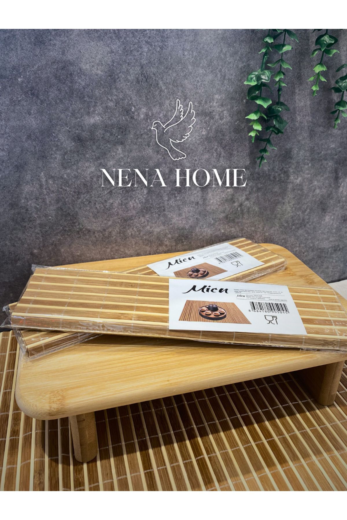 NENA HOME 2'li Bambu Dikdörtgen Ahşap Katlanabilir Amerikan Servis Supla Açık Renk
