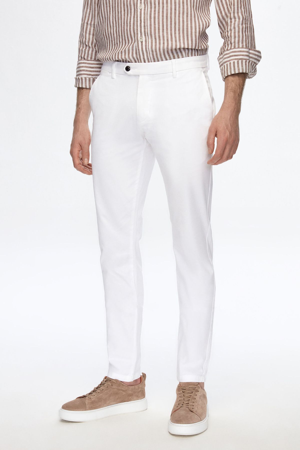 Damat Slim Fit Beyaz Bi Strech Pamuklu Beli Içten Lastikli Chino Pantolon