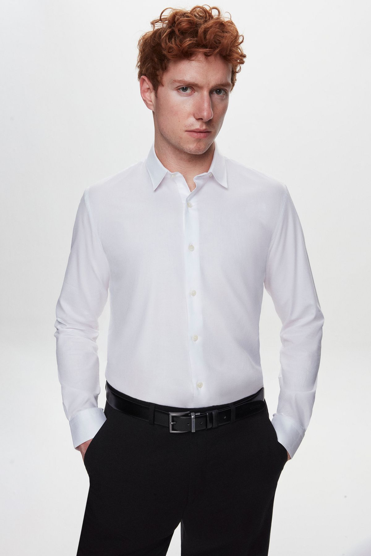 Tween Slim Fit Beyaz Dokulu %100 Pamuklu Gömlek