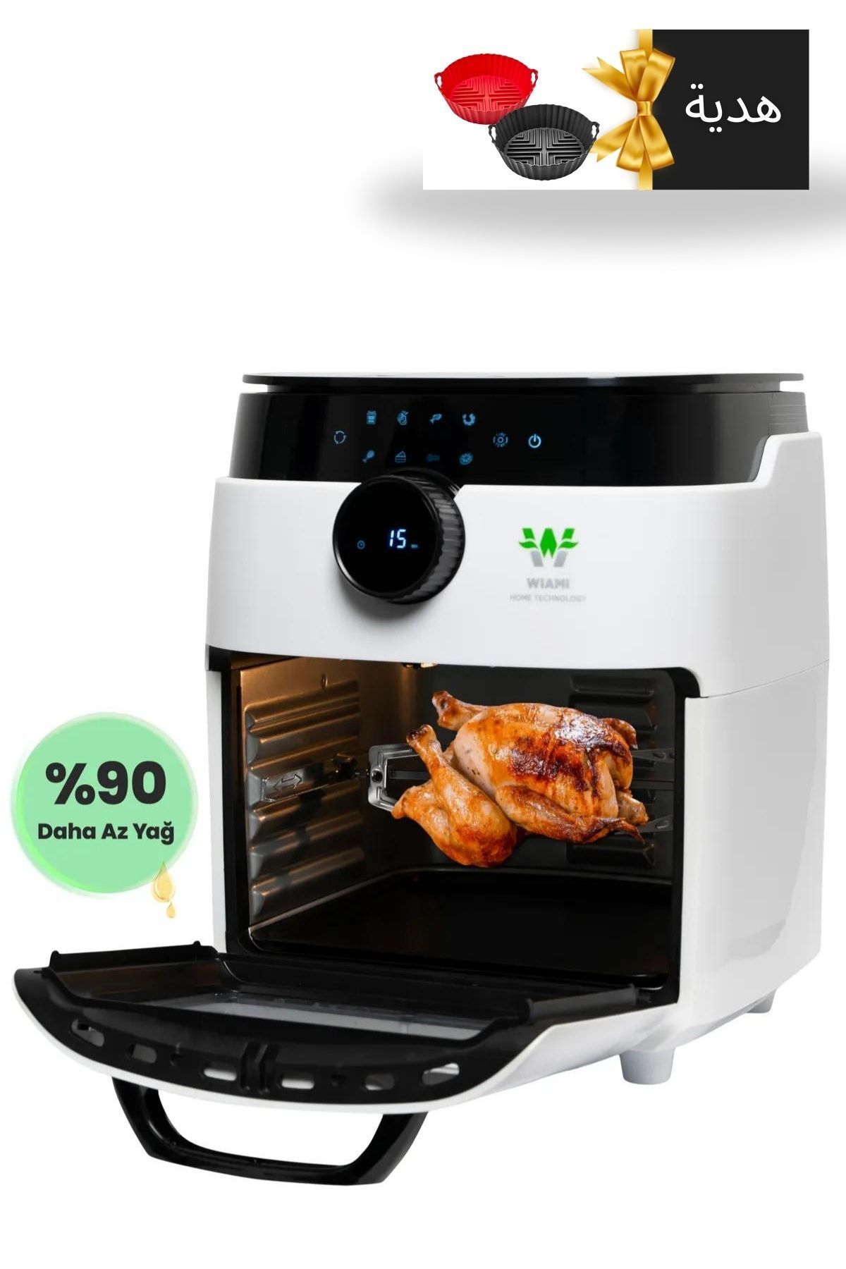 Wiami Air Fryer 12 Litre Beyaz Oven Akıllı Fritöz, Pişirme Kabı Hediyeli