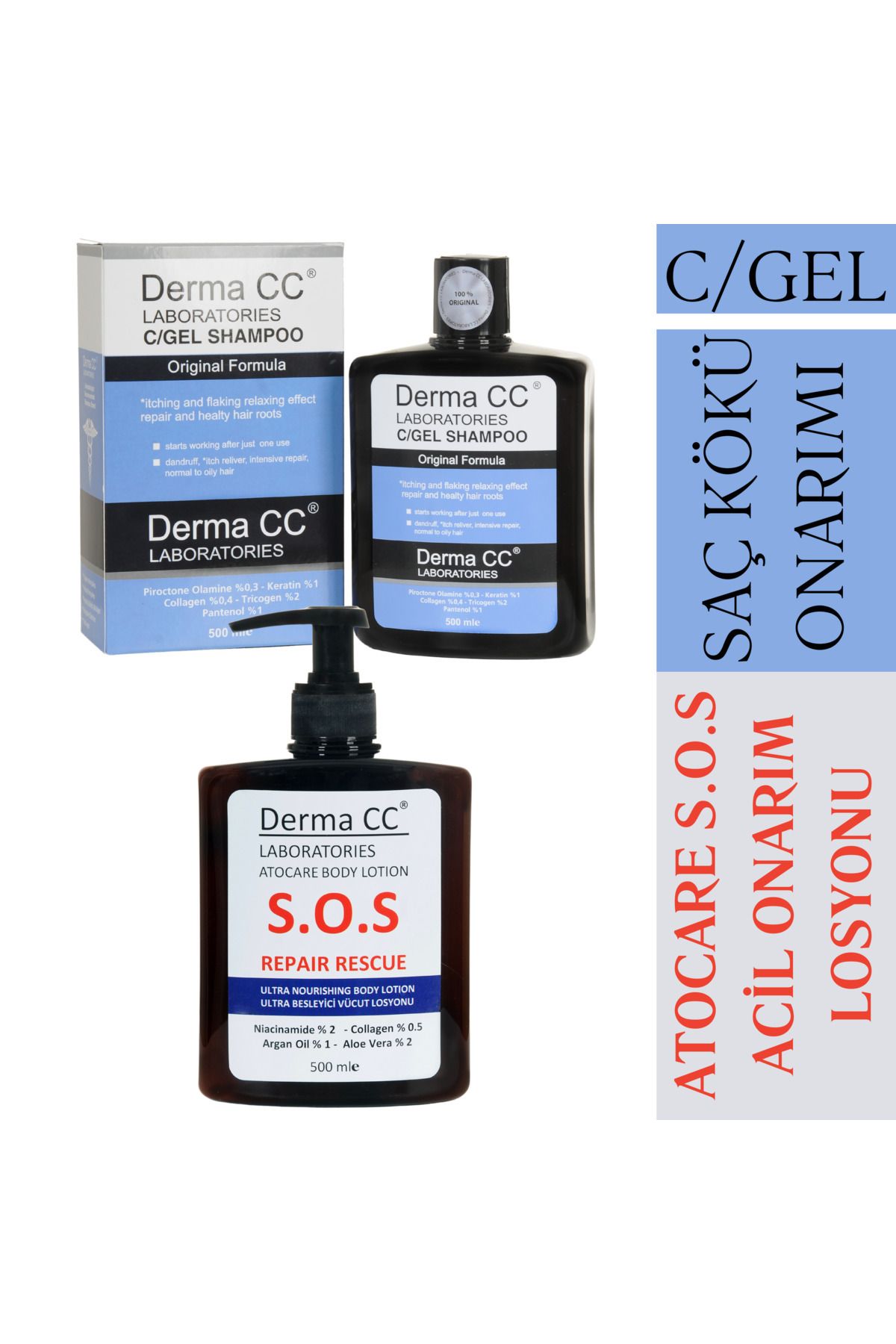 Derma CC LABORATORIES C/gel Onarıcı Şampuan 500m + S.o.s Atocare Vücut Losyonu 500m