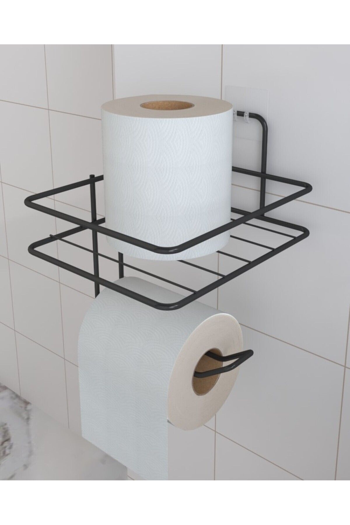 EVA METAL TASARIM Yapışkanlı Tuvalet Kağıtlığı Tutacağı Askısı Mat Siyah Metal Tuvalet Kağıtlık