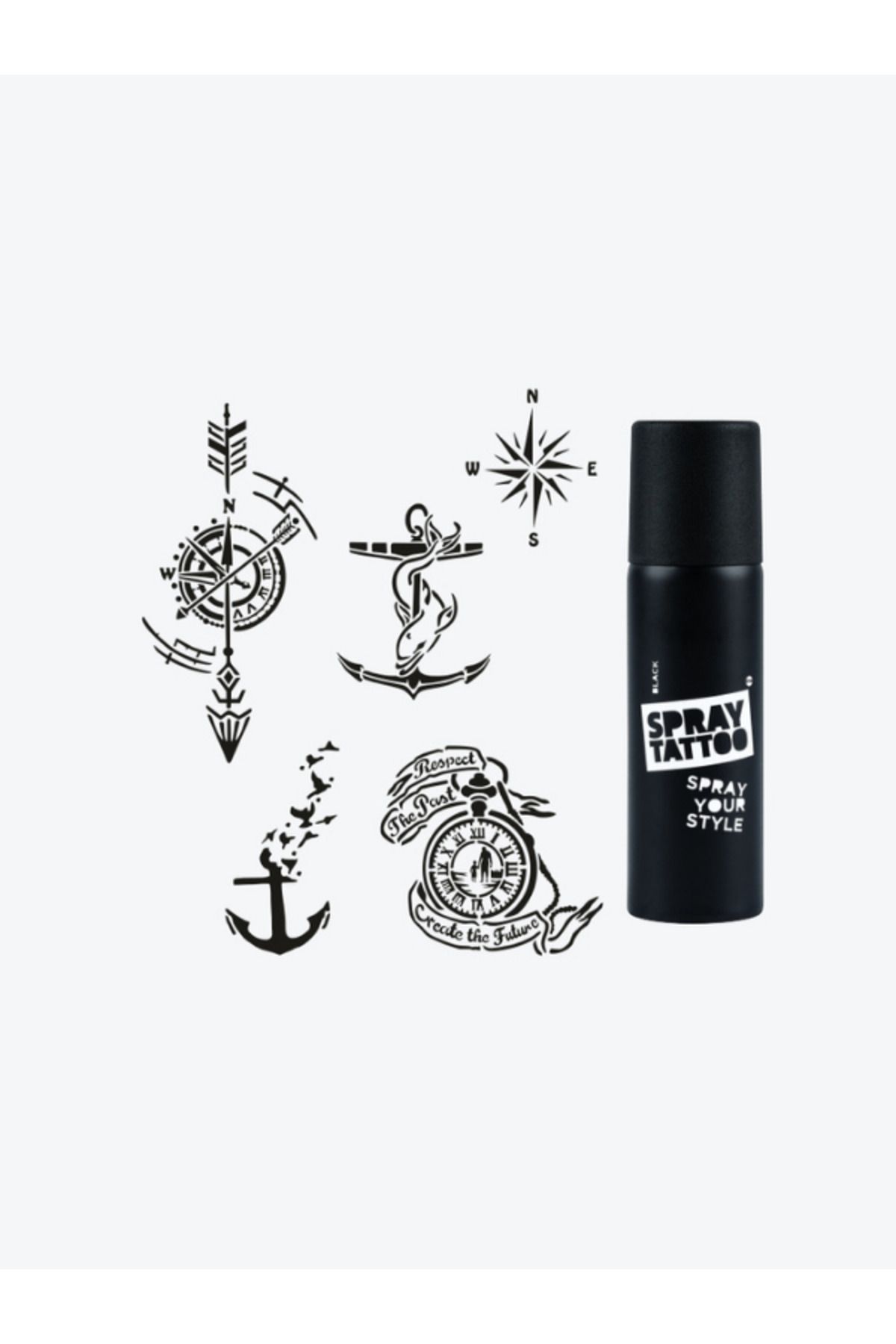 One Spray Tattoo Deniz Şablon Siyah Sprey Seti