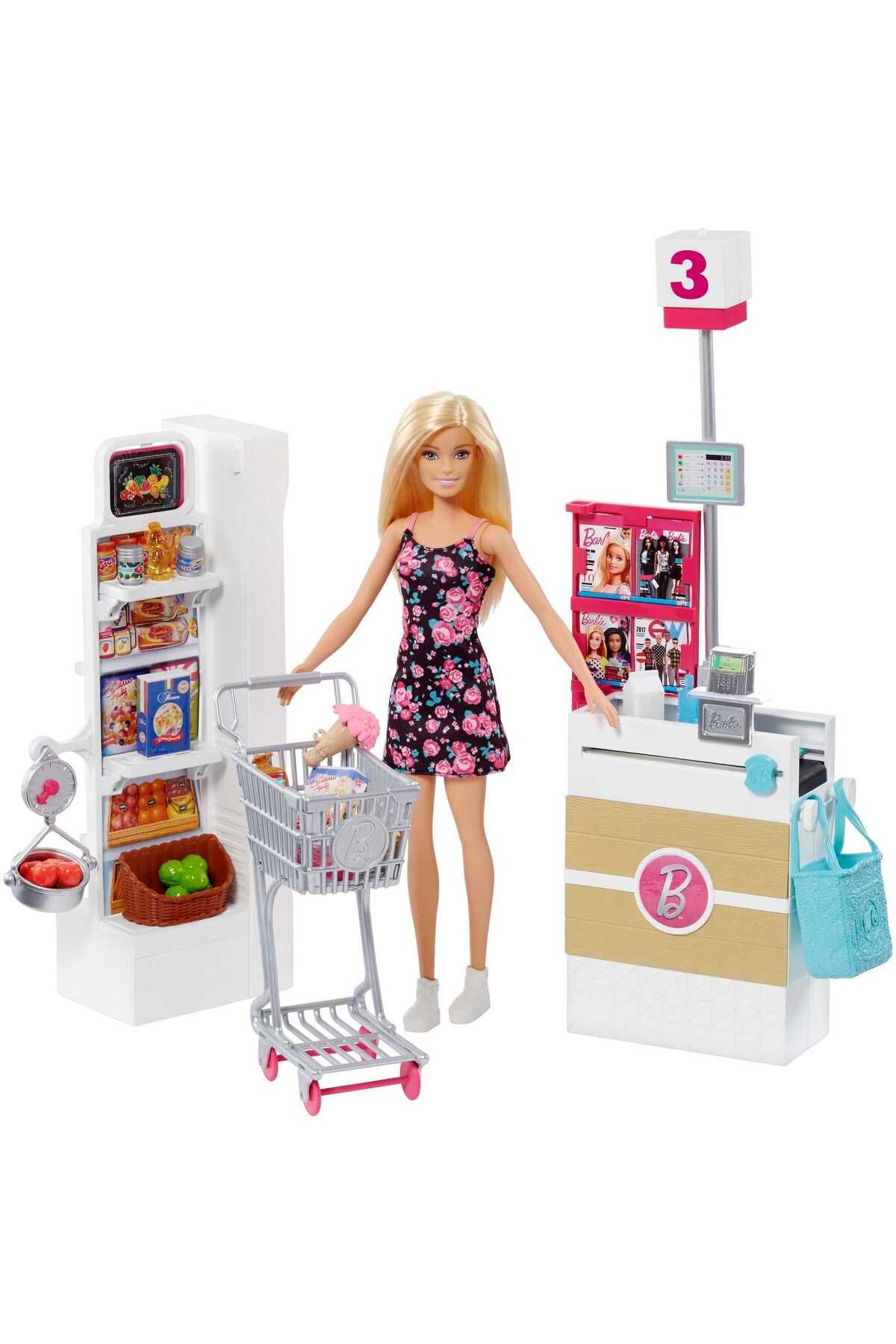 Barbie Süpermarkette Oyun Seti, Alışveriş Sepeti Ve 25'ten Fazla Aksesuar Dahil Frp01