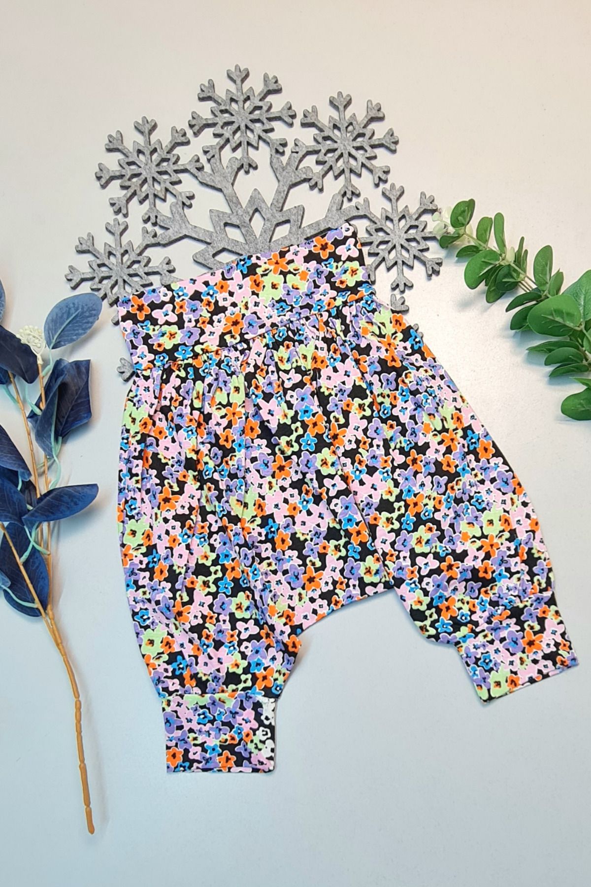 ERCTRD Kız Bebek Hediyelik Retro %100 Pamuk Şalvar Renkli Çiçek Desenli Royaleks