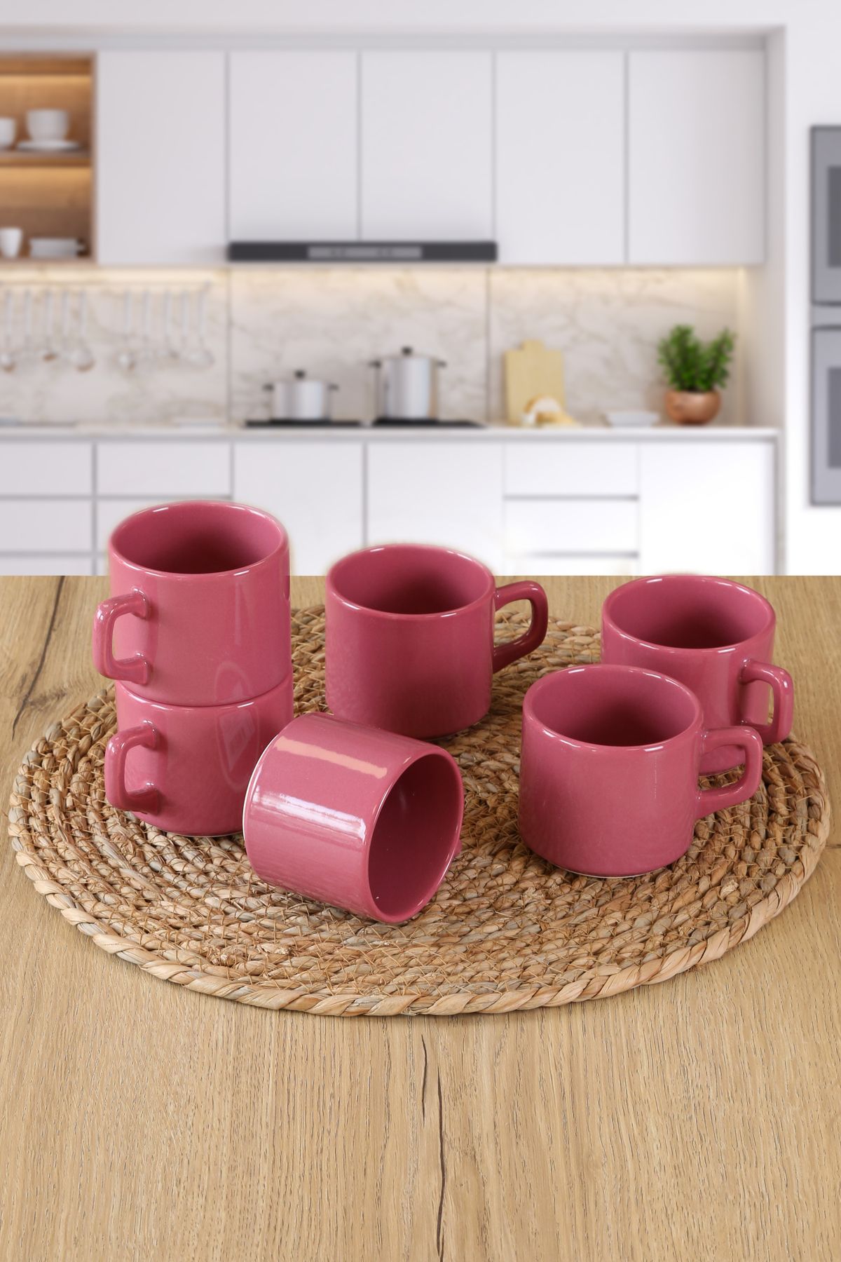 Keramika 6 Adet 8cm Frambuaz Stackable Çay / Kahve Fincanı