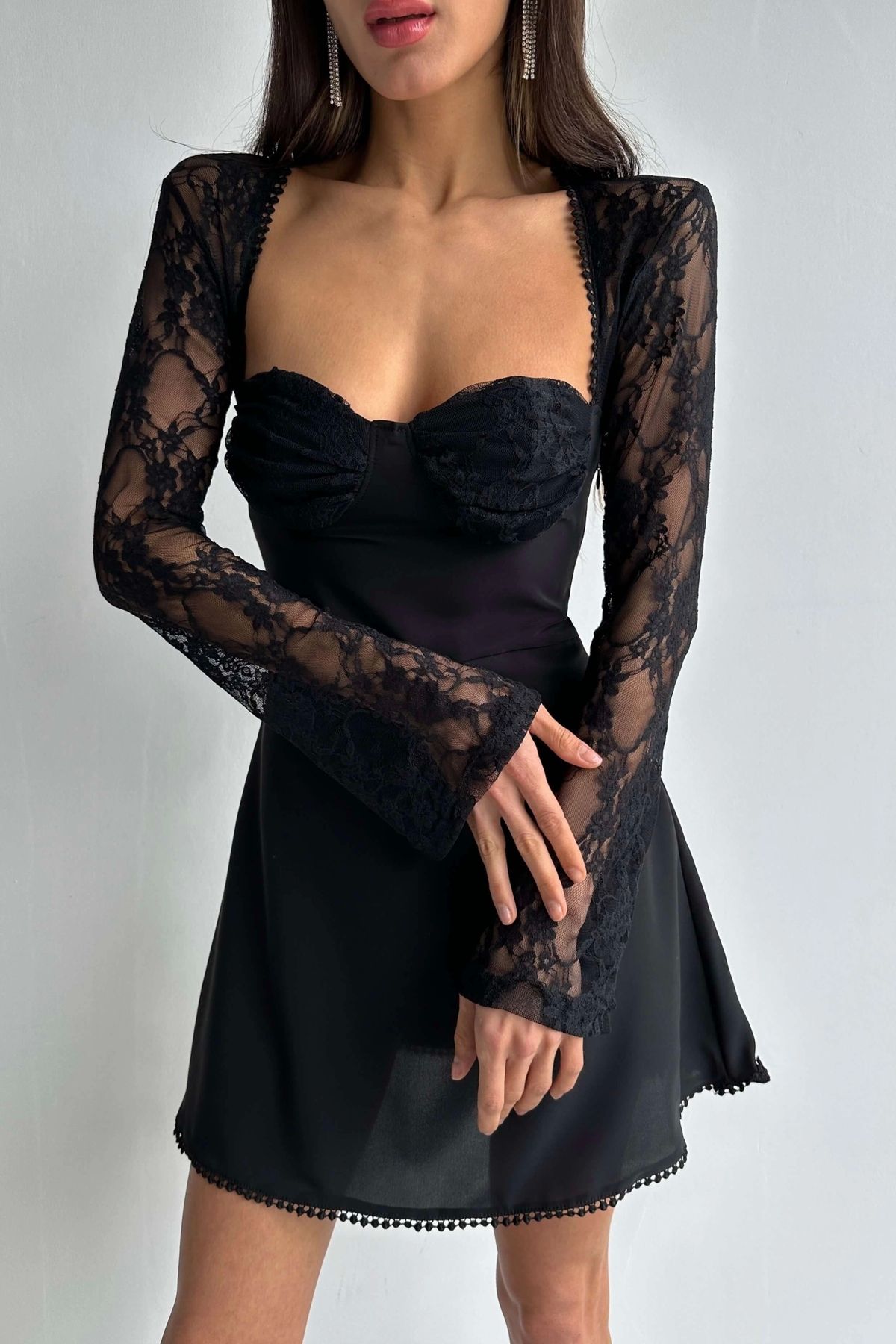 Eka Kadın Siyah Dantel Detay Elbise 1026-221477