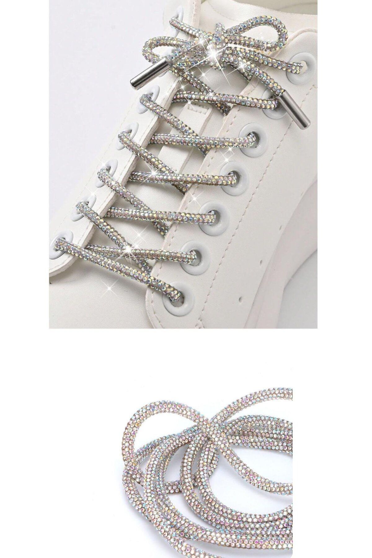 Takıştır Gümüş Renk Kristal Taşlı Ayakkabı Bağcığı (Tek)