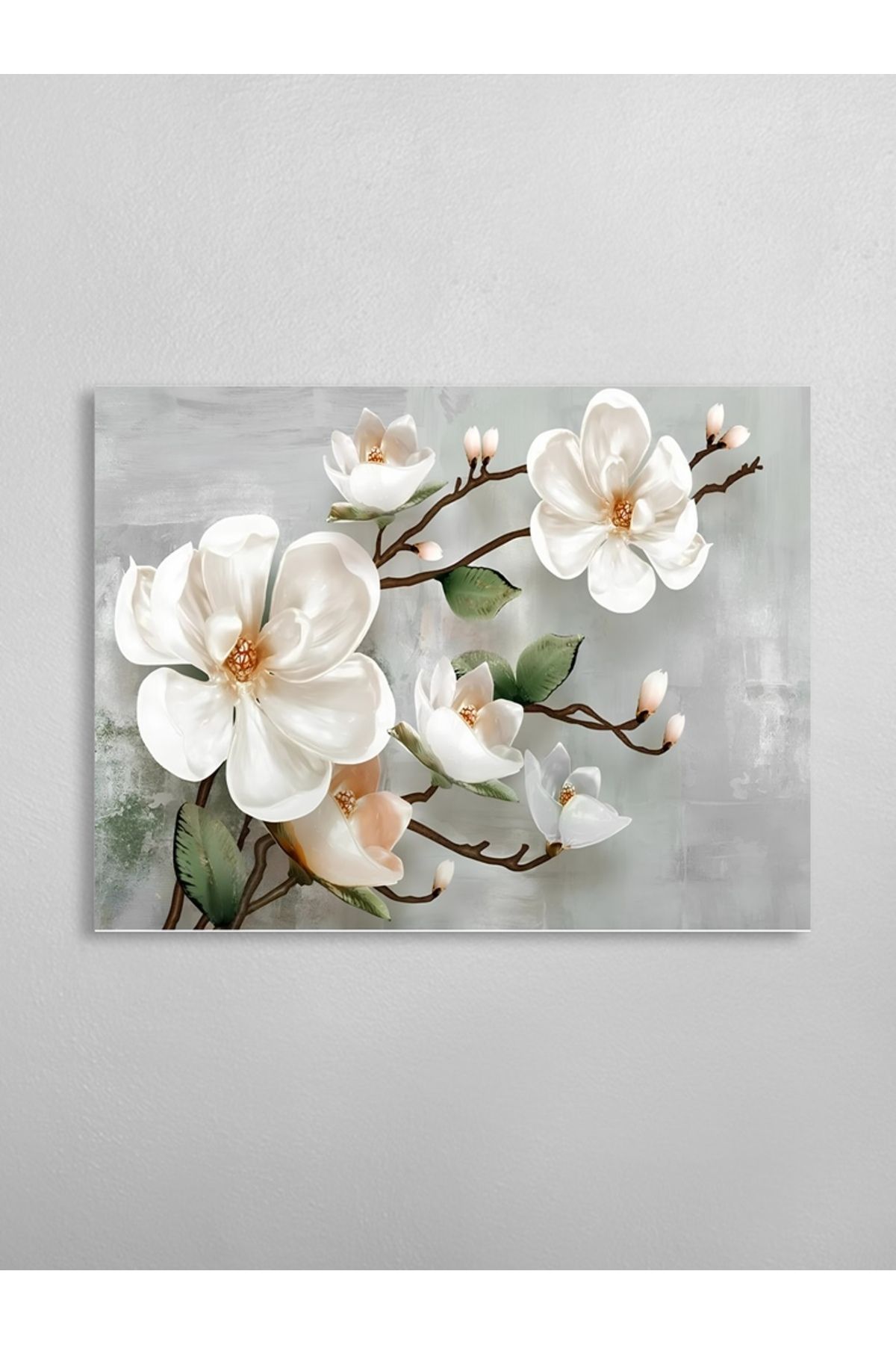 TREND Üç Boyutlu Beyaz Çiçek Posteri - Çerçevesiz Parlak Fotoğraf Kağıdı