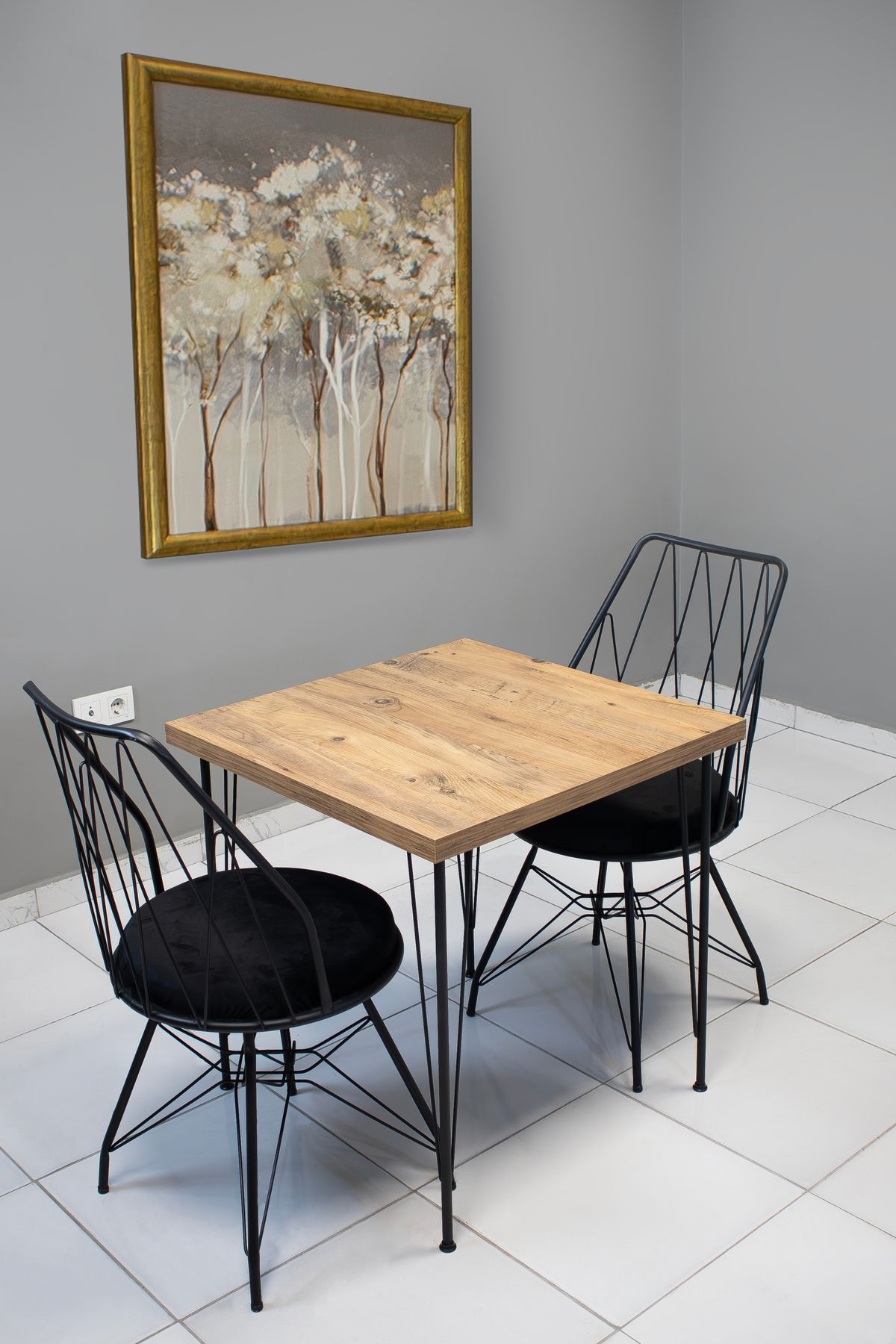 NUR METAL 70x70 Baklava Tel Sandalye Takımı 2 Kişilik Mutfak Masası - Yemek Masası - Cafe Masası