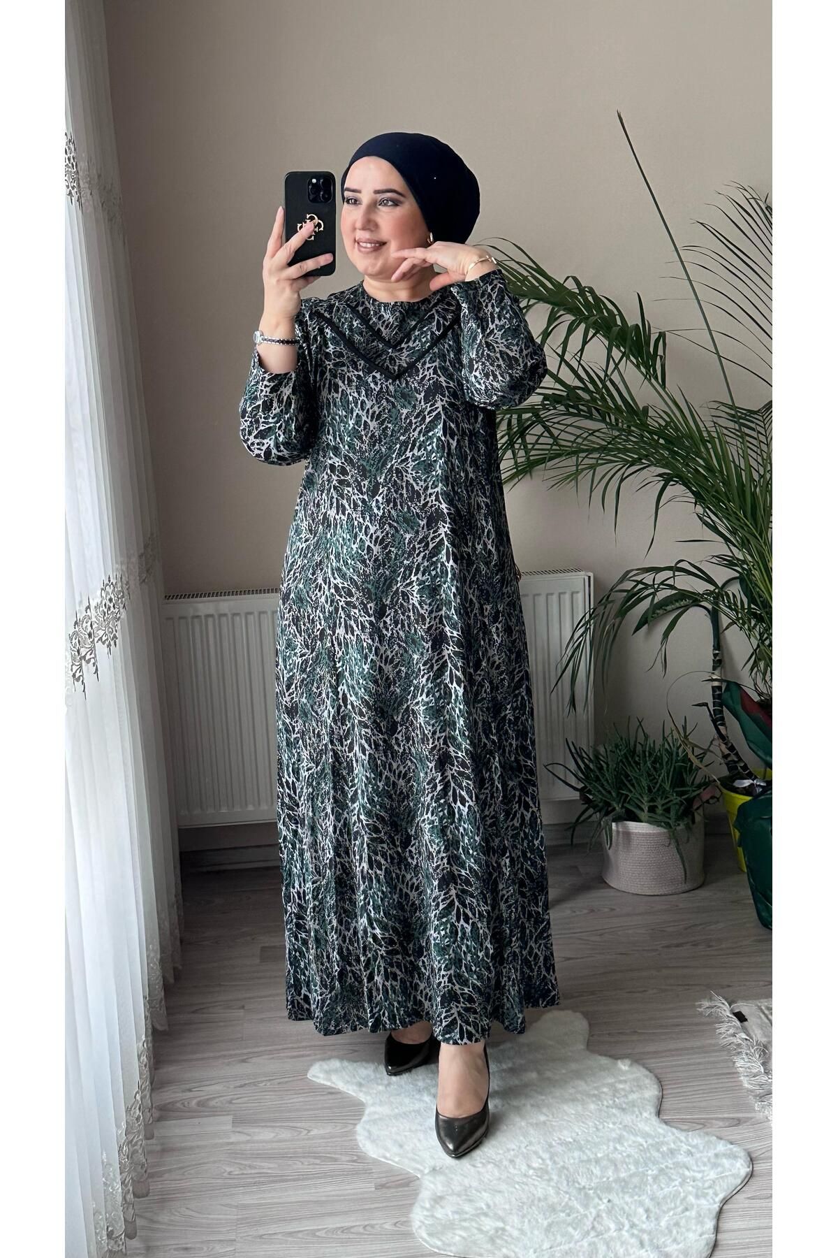 TDYtrendy Giyim Anne Büyük Beden Linda Biyeli Desenli Elbise