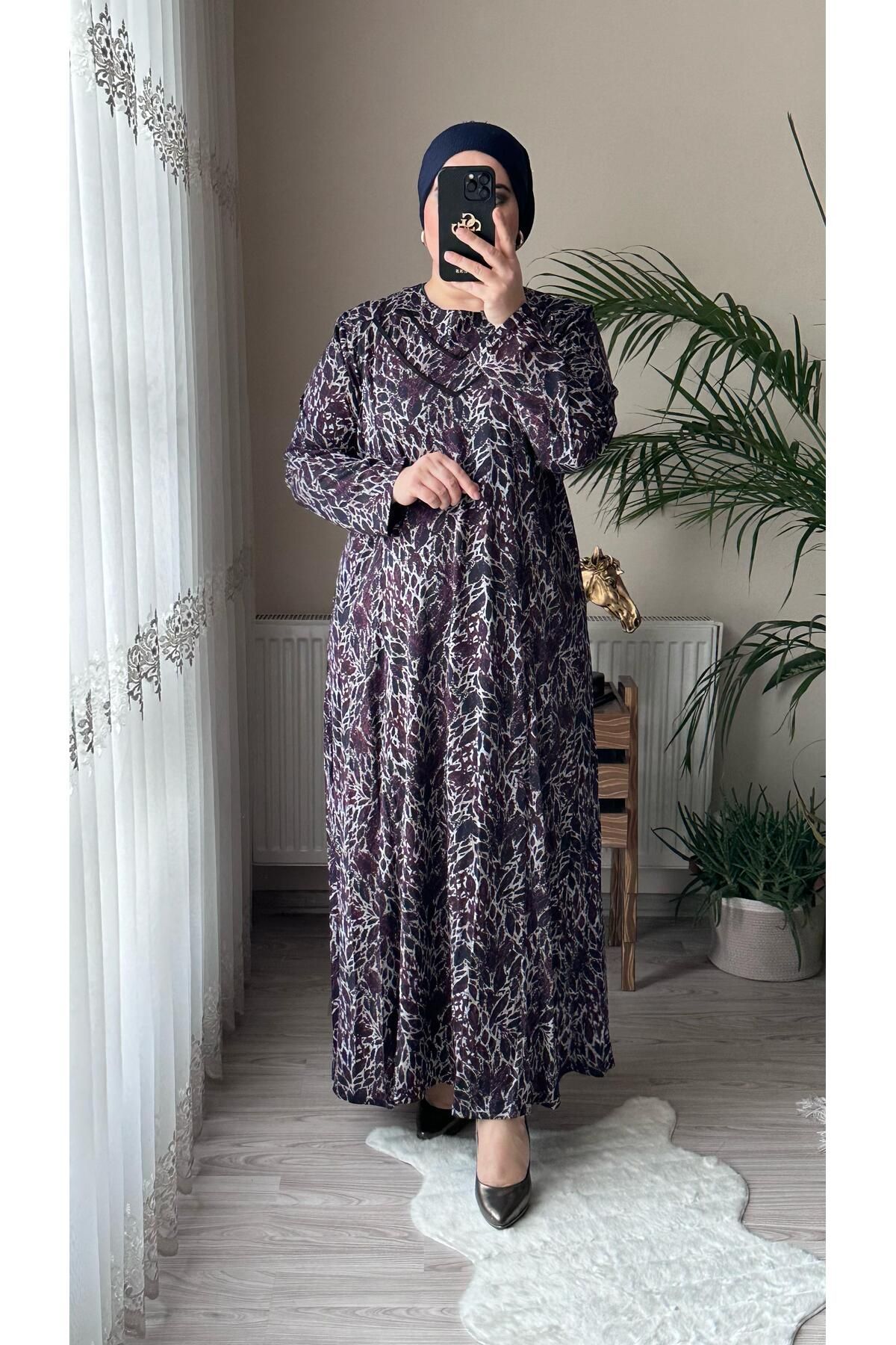 TDYtrendy Giyim Anne Büyük Beden Linda Biyeli Desenli Elbise