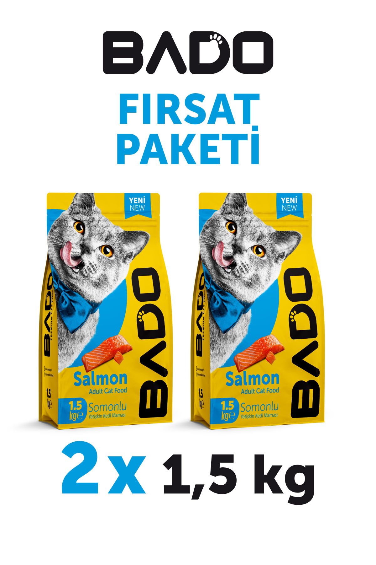 Bado Yetişkin Kedi Maması Somonlu 1,5 Kg X 2 Paket